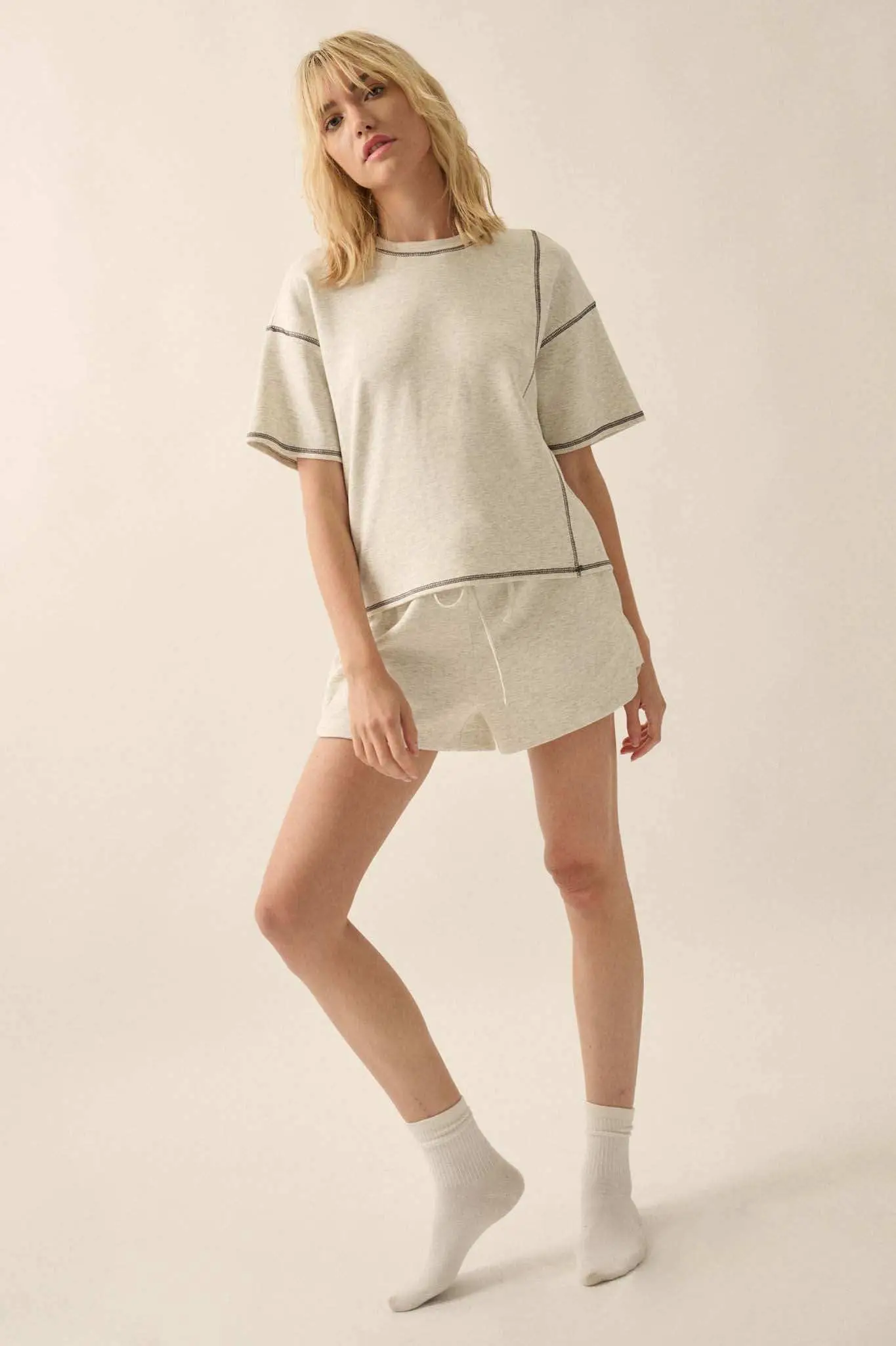 Premium Scuba Contrast-Stitch Loose-Fit Boxy Tee - Image 8