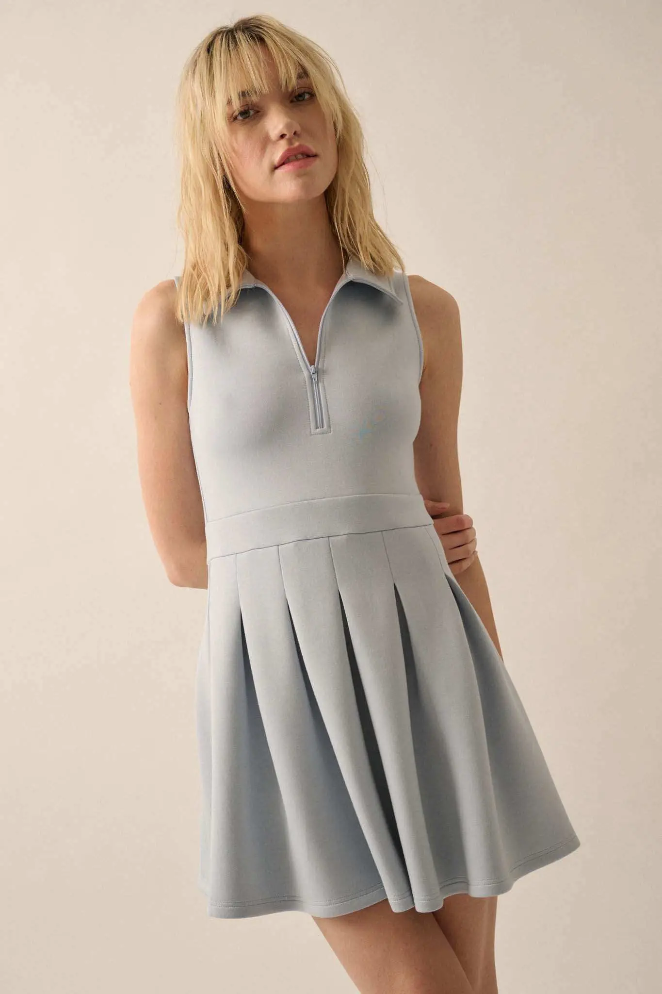 Premium Scuba Half-Zip Pleated Mini Tennis Dress - Image 3