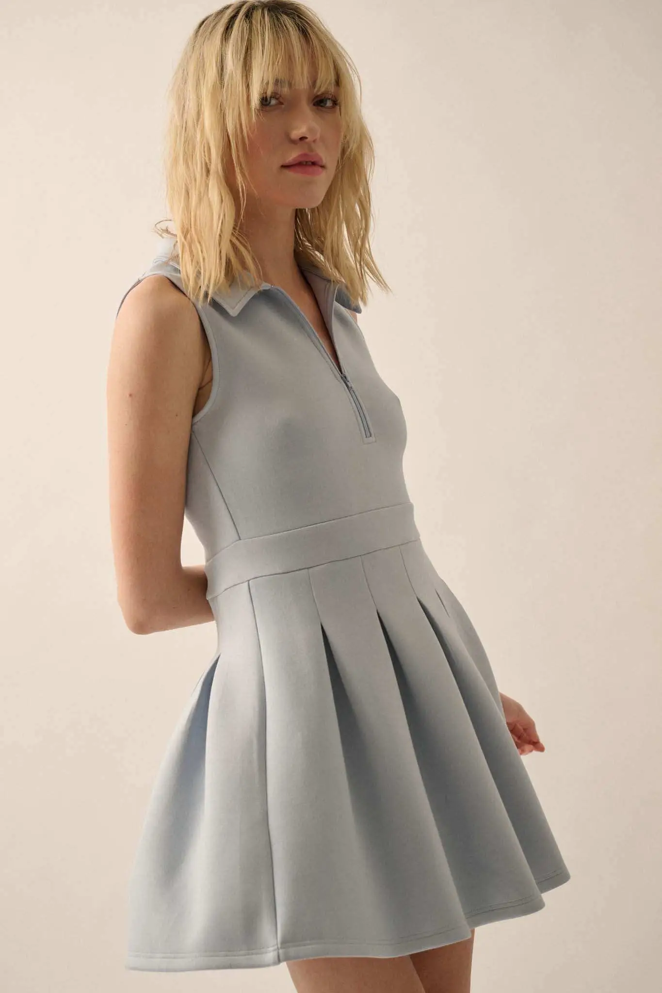 Premium Scuba Half-Zip Pleated Mini Tennis Dress - Image 7