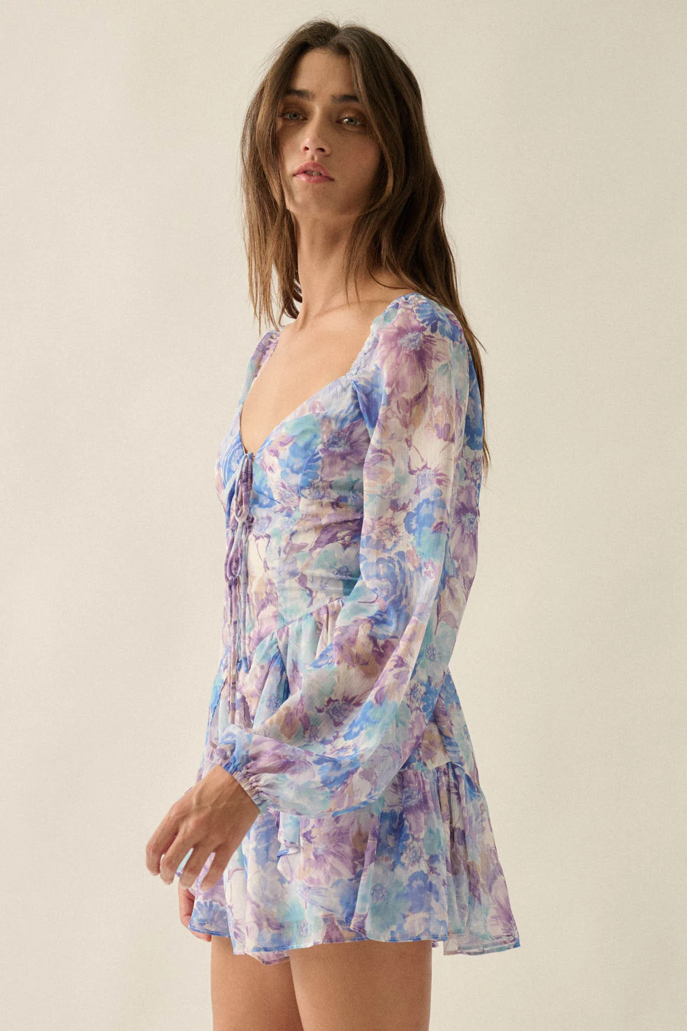Pretty in Pastel Floral Chiffon Tie-Front Romper - Image 6