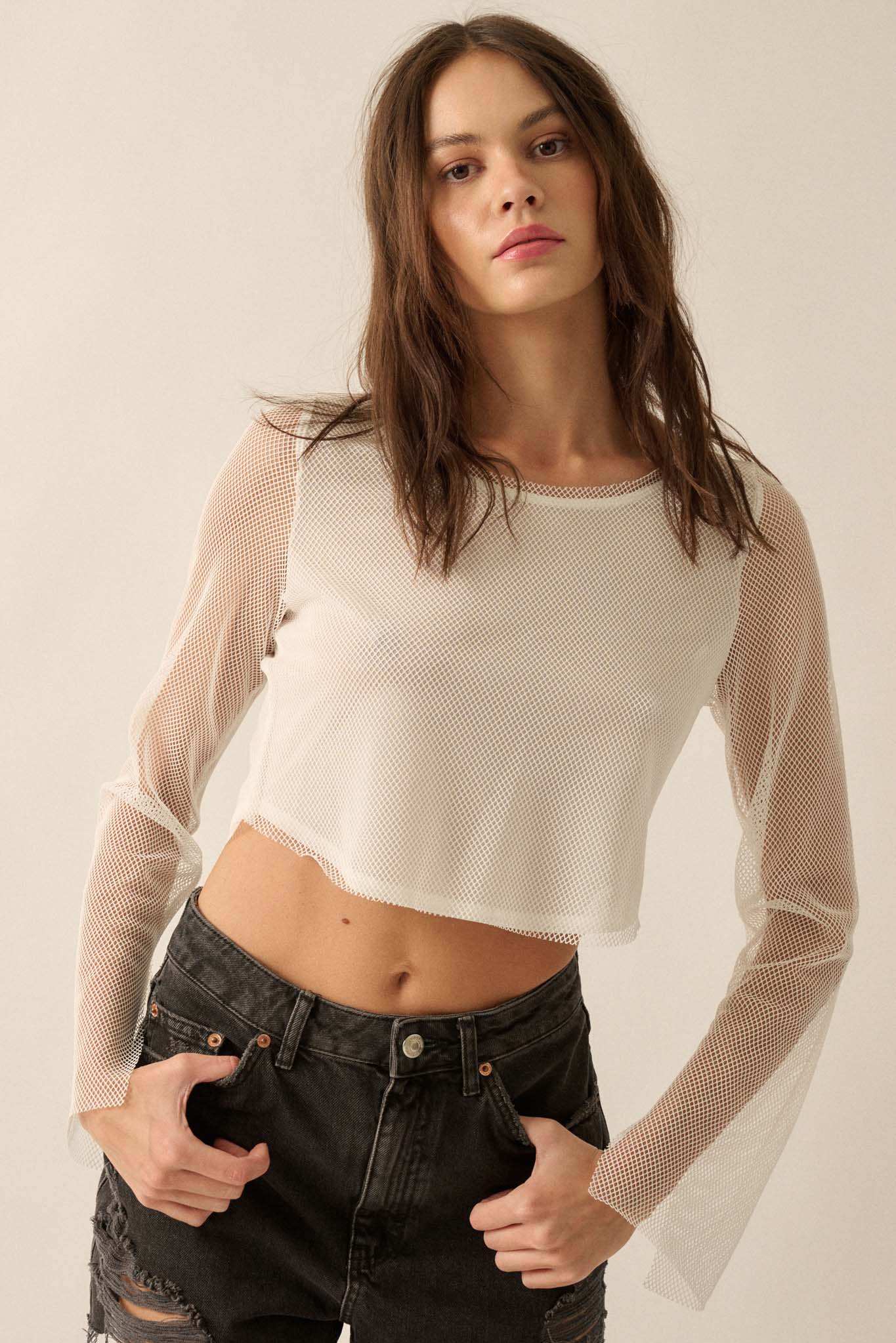 Pretty in Punk Layered Fishnet Long-Sleeve Crop Top - Image 12