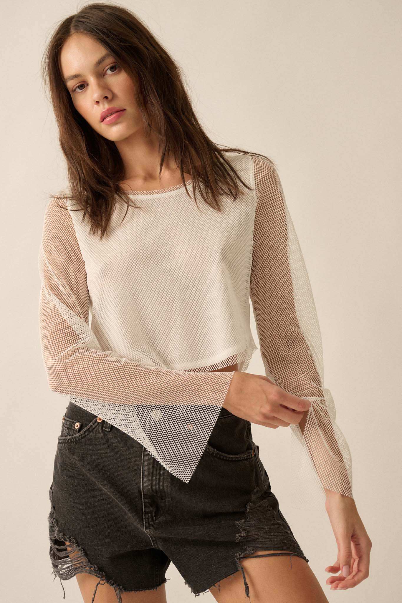Pretty in Punk Layered Fishnet Long-Sleeve Crop Top - Image 9