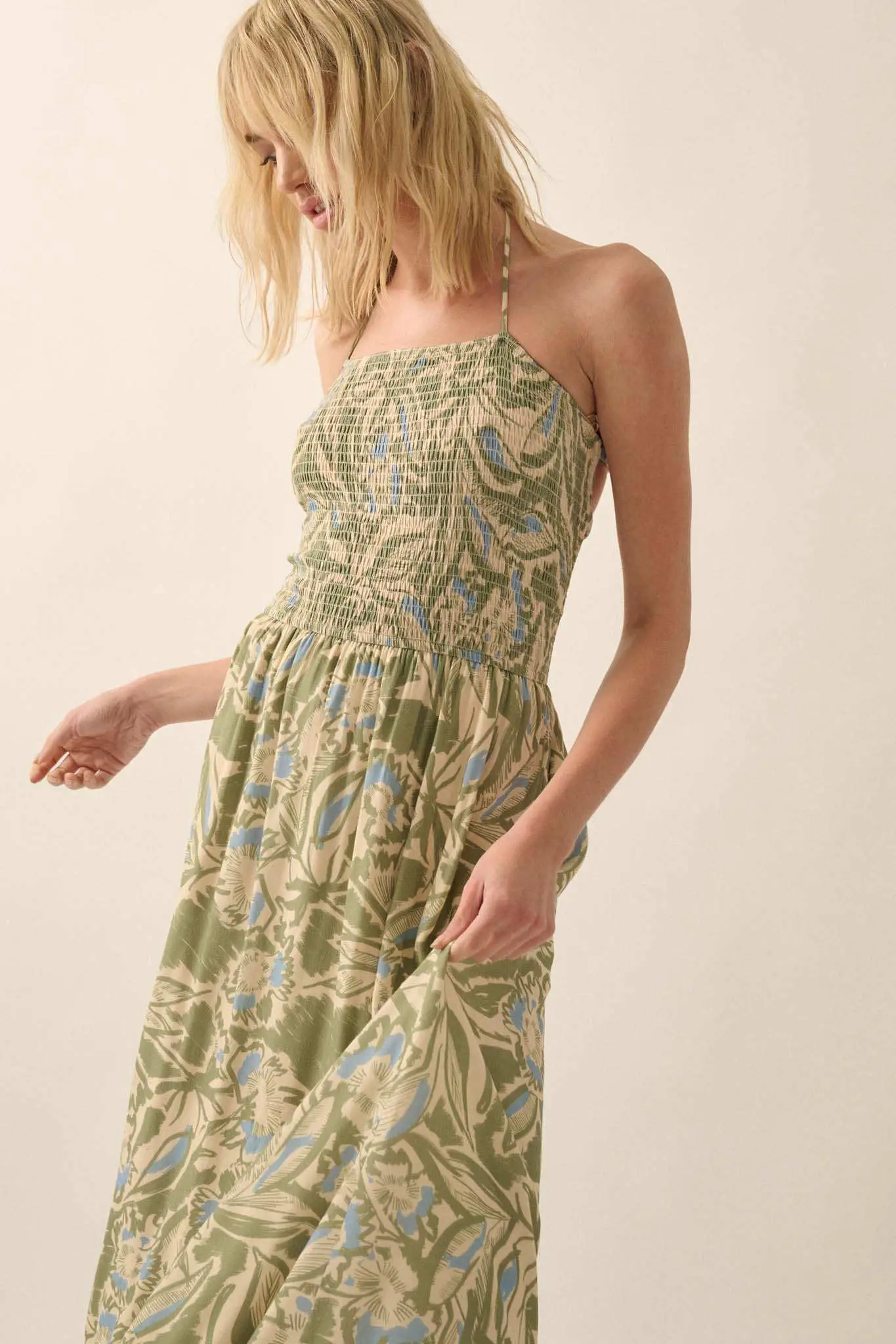 Pretty Palms Tropical Floral Smocked Maxi Dress - Image 3