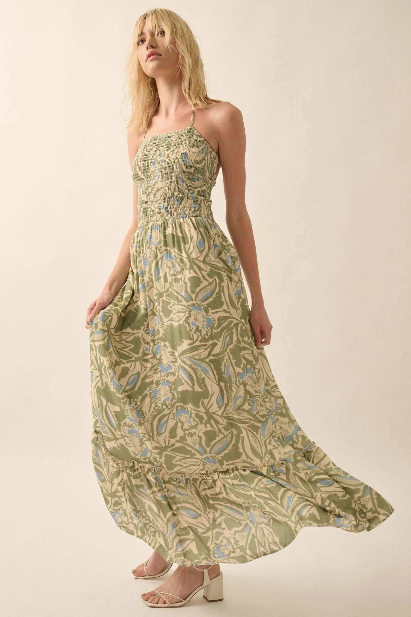 Pretty Palms Tropical Floral Smocked Maxi Dress - Image 6