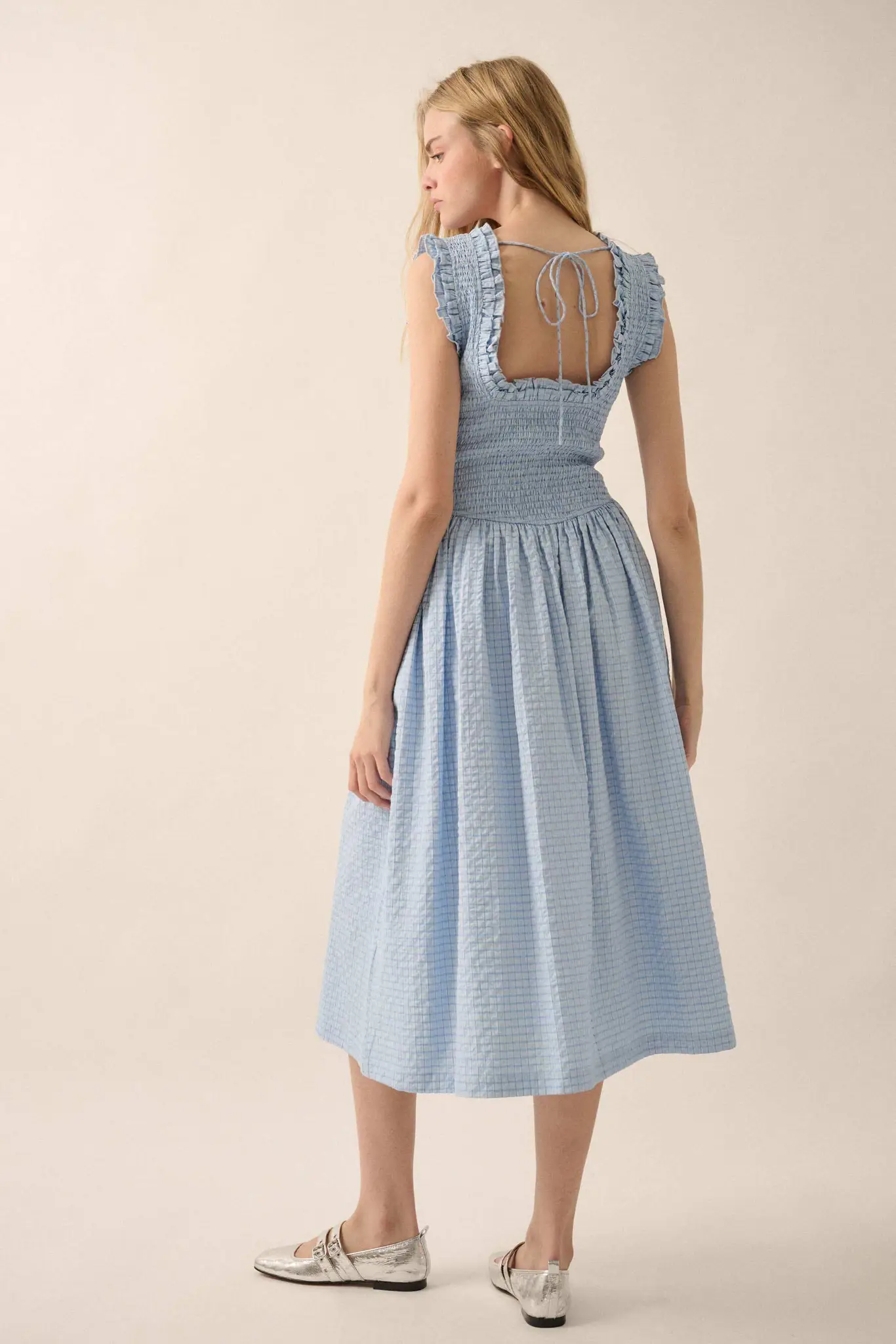 Pretty Please Smocked Paid Buttoned Midi Dress - Image 12