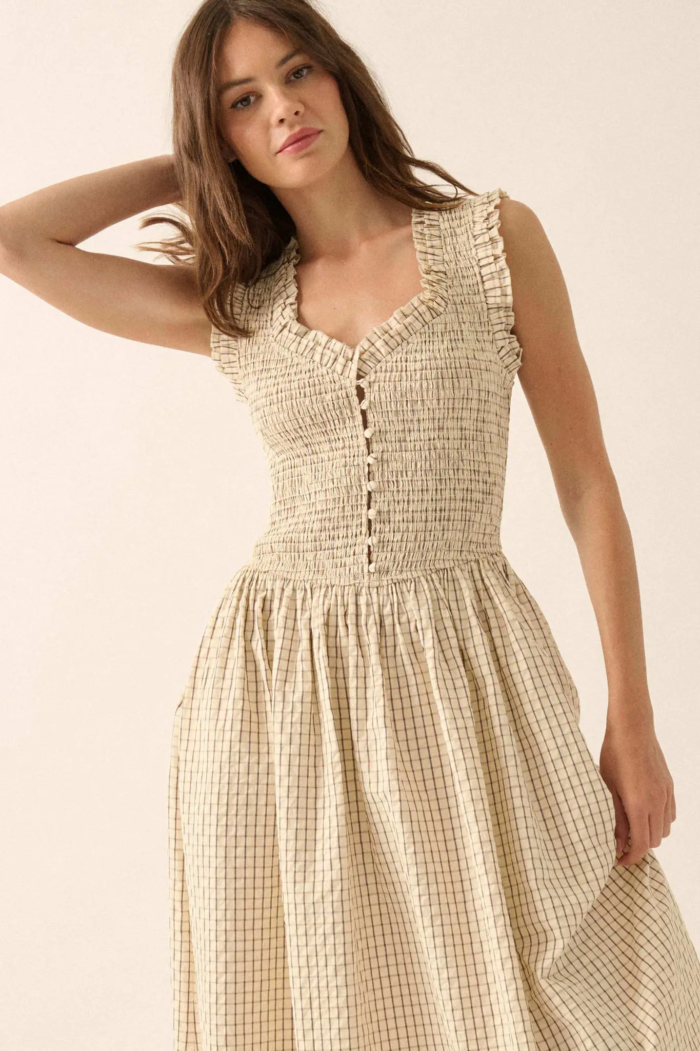 Pretty Please Smocked Paid Buttoned Midi Dress - Image 5