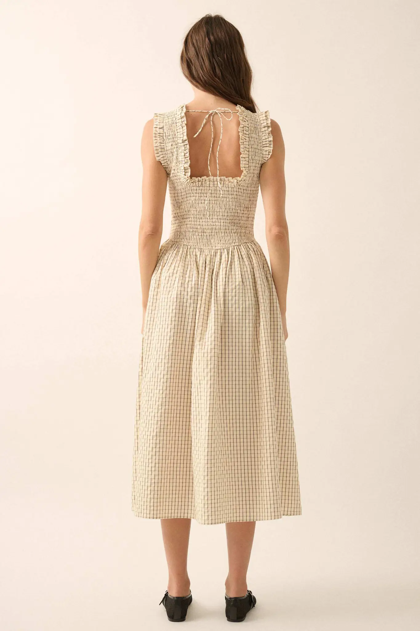 Pretty Please Smocked Paid Buttoned Midi Dress - Image 6