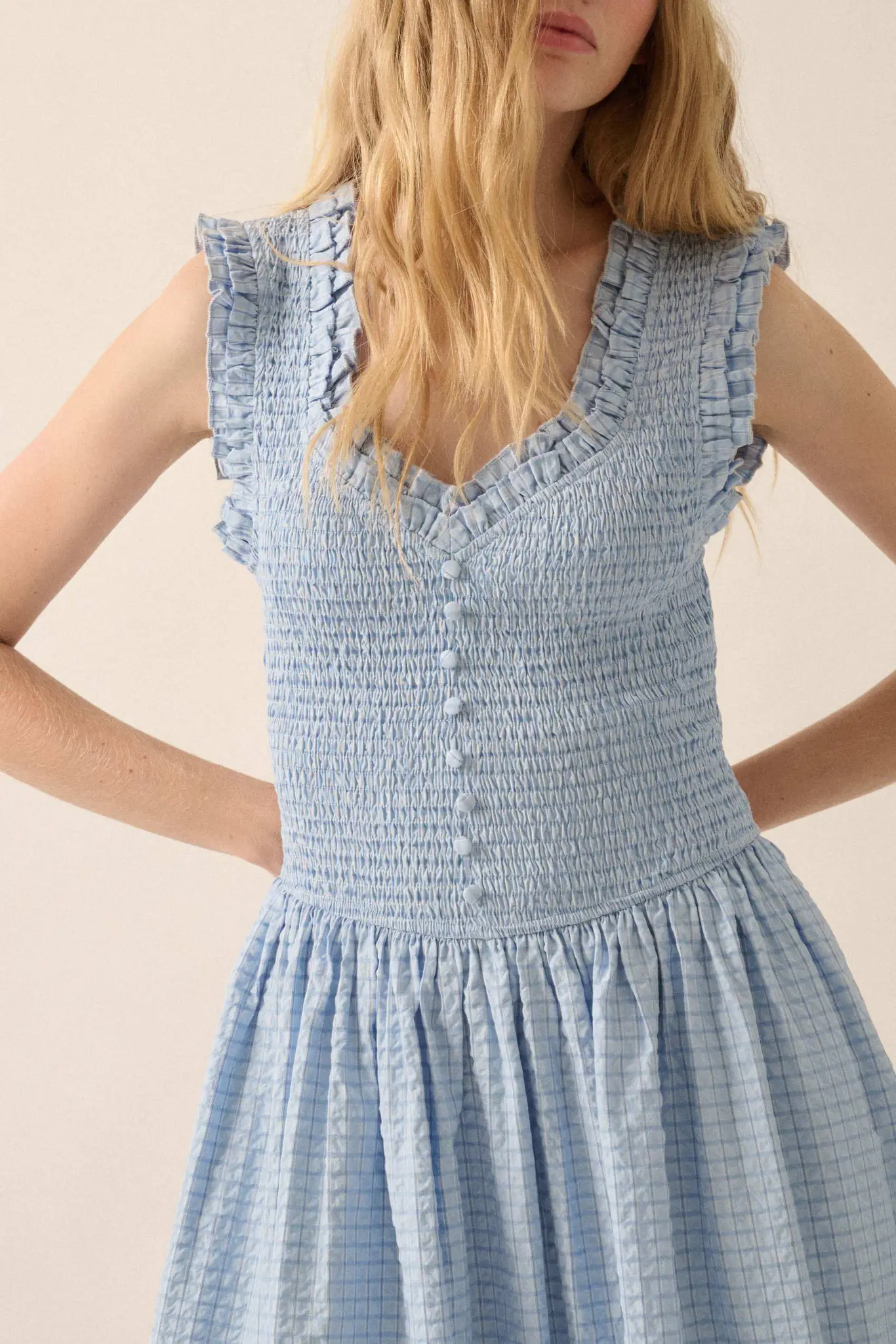 Pretty Please Smocked Paid Buttoned Midi Dress - Image 8