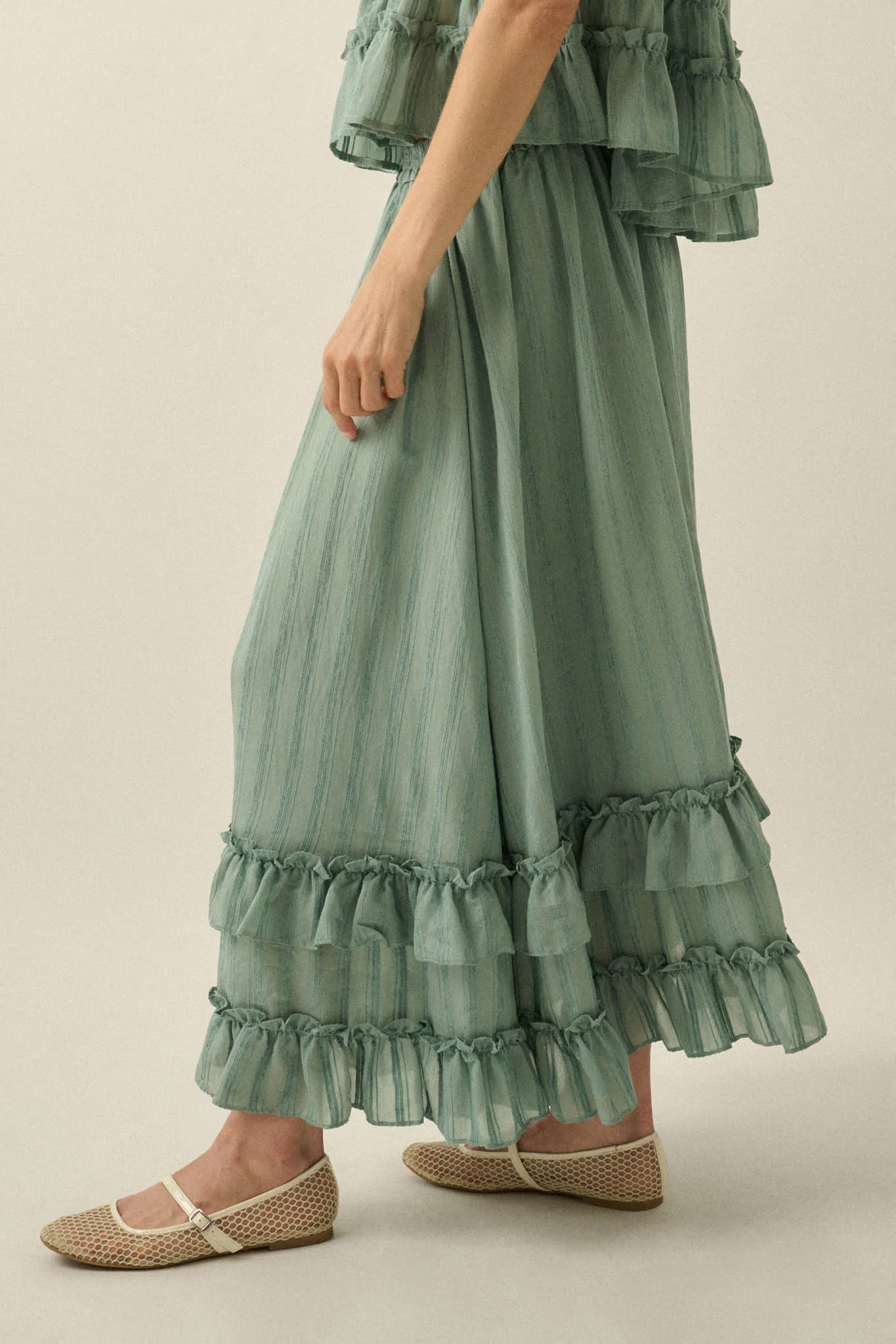 Pretty Precious Tonal-Stripe Ruffle Maxi Skirt - Image 5
