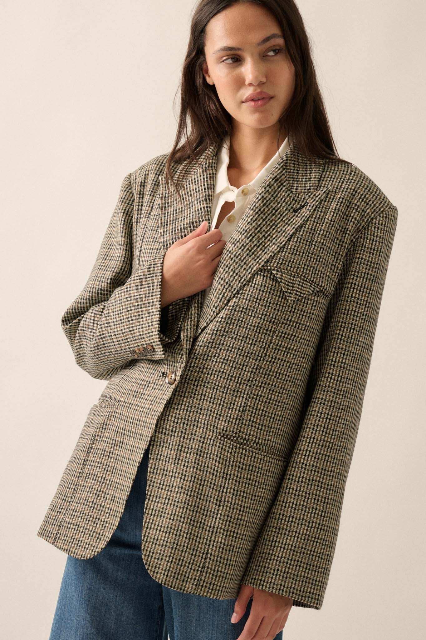 Pretty Smart Houndstooth Plaid Tweed Blazer - Image 4