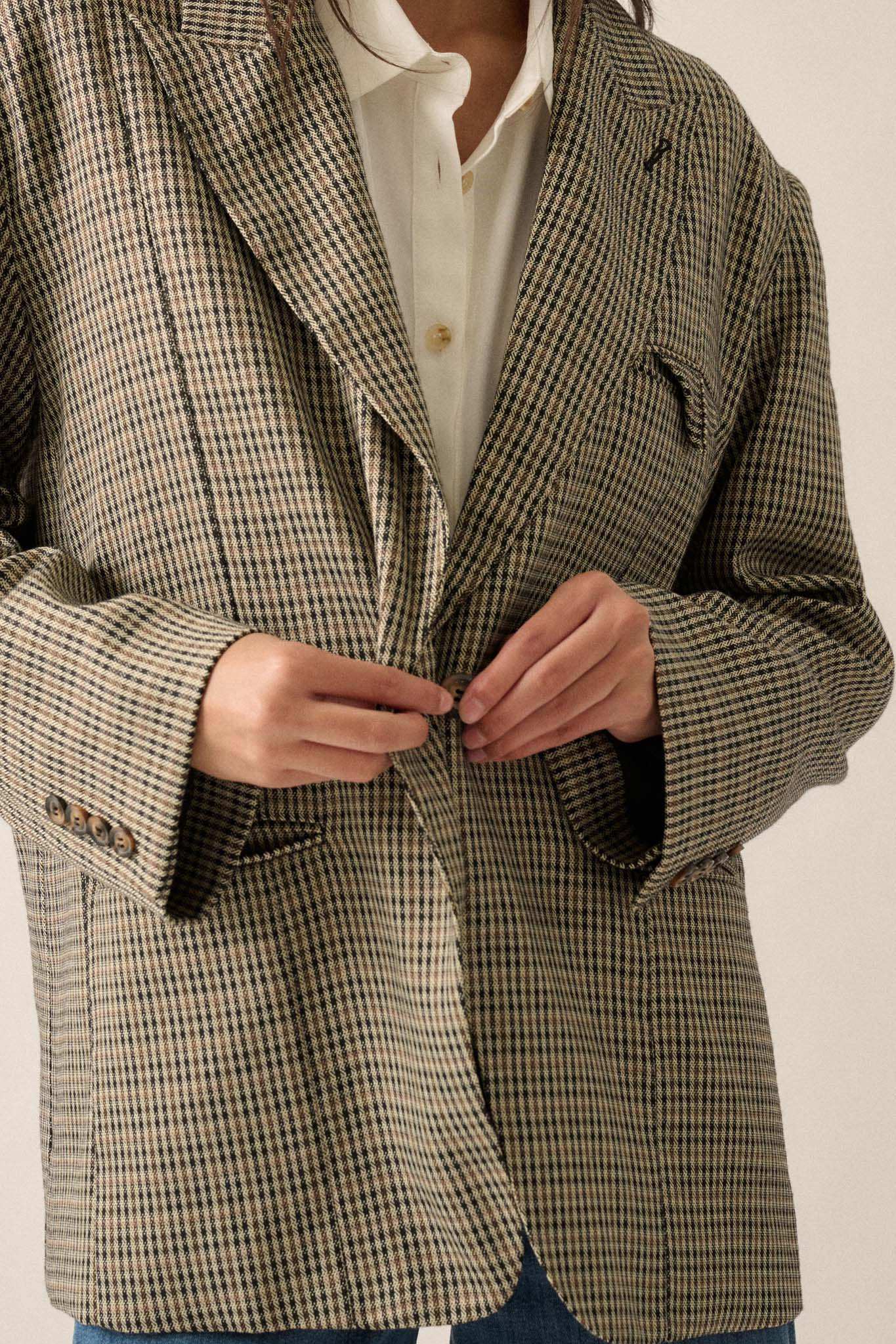 Pretty Smart Houndstooth Plaid Tweed Blazer - Image 5