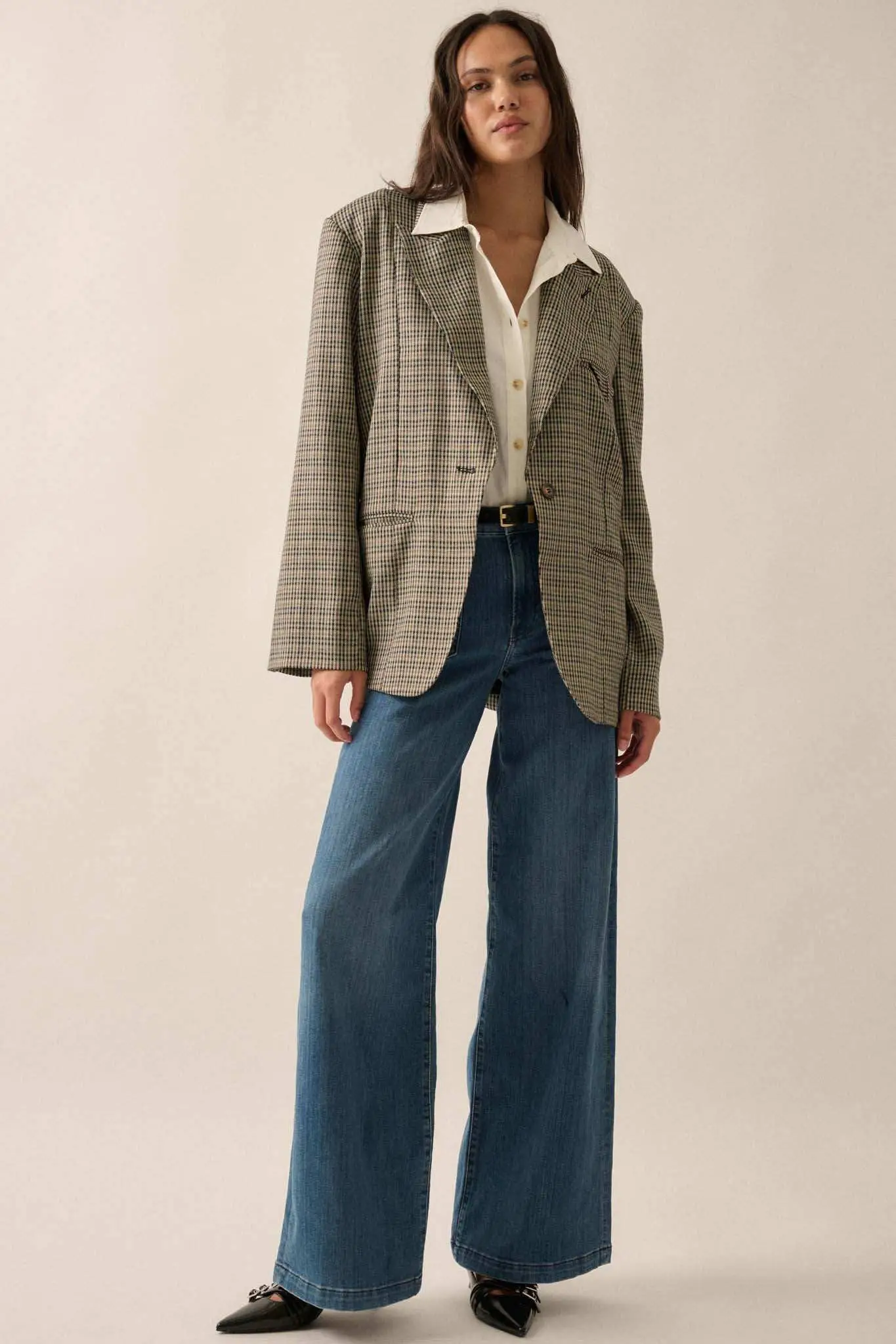 Pretty Smart Houndstooth Plaid Tweed Blazer - Image 6