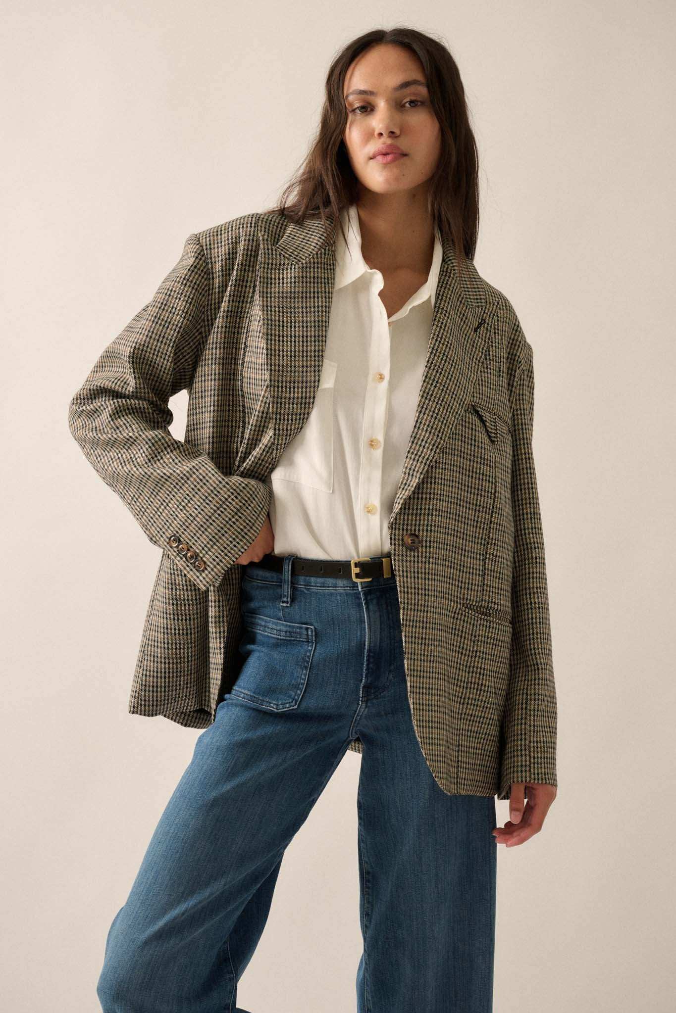 Pretty Smart Houndstooth Plaid Tweed Blazer - Image 7