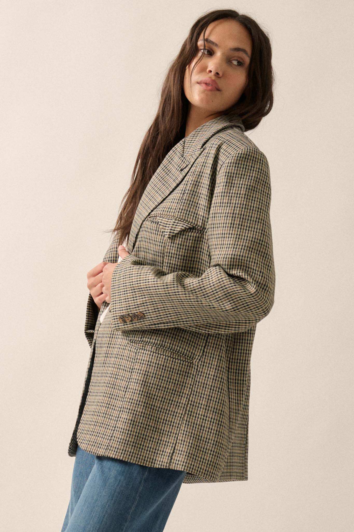 Pretty Smart Houndstooth Plaid Tweed Blazer - Image 8
