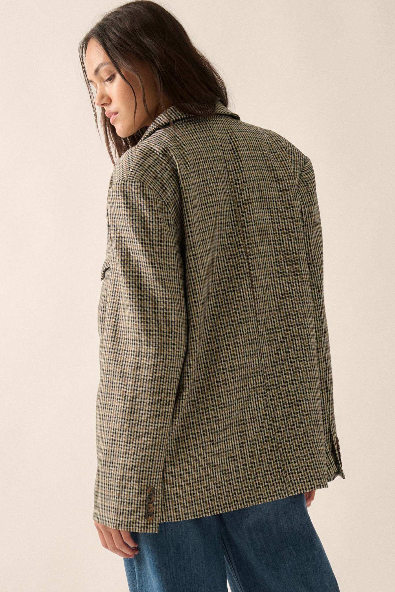 Pretty Smart Houndstooth Plaid Tweed Blazer - Image 9