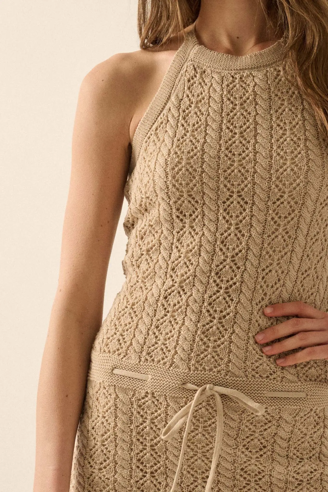 Pretty Twisted Crochet Knit Halter Mini Dress - Image 5