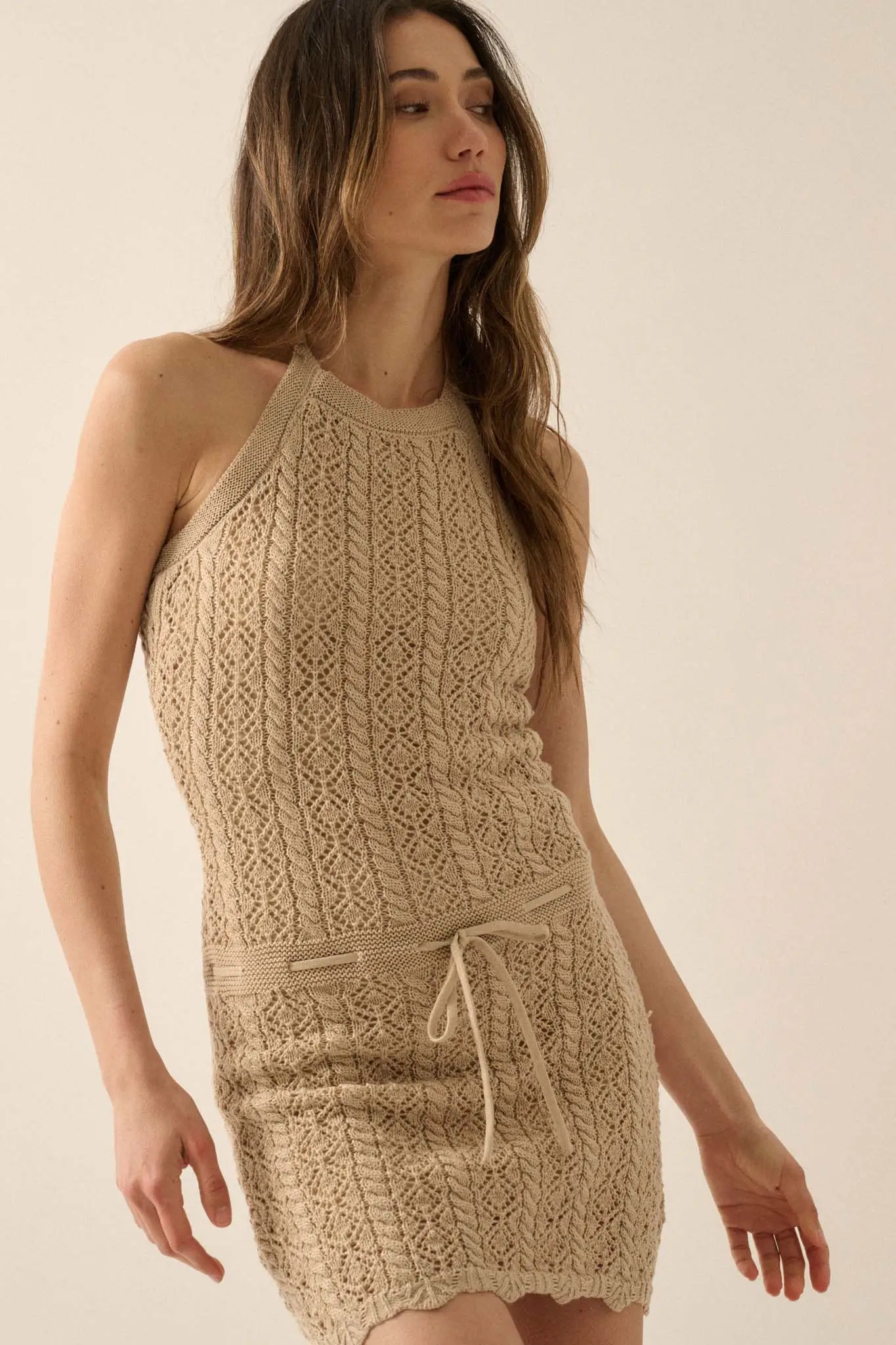 Pretty Twisted Crochet Knit Halter Mini Dress - Image 7