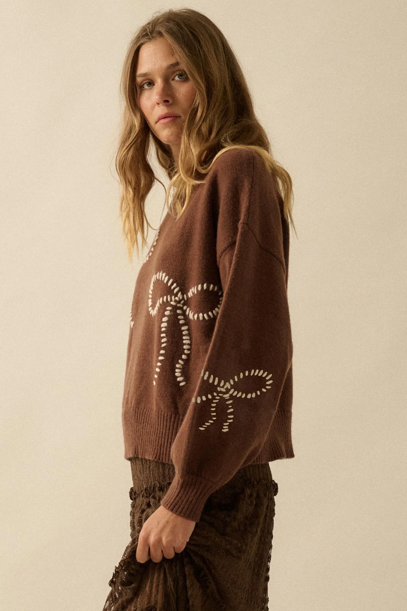Promise Me Bow-Embroidered Balloon-Sleeve Sweater - Image 15