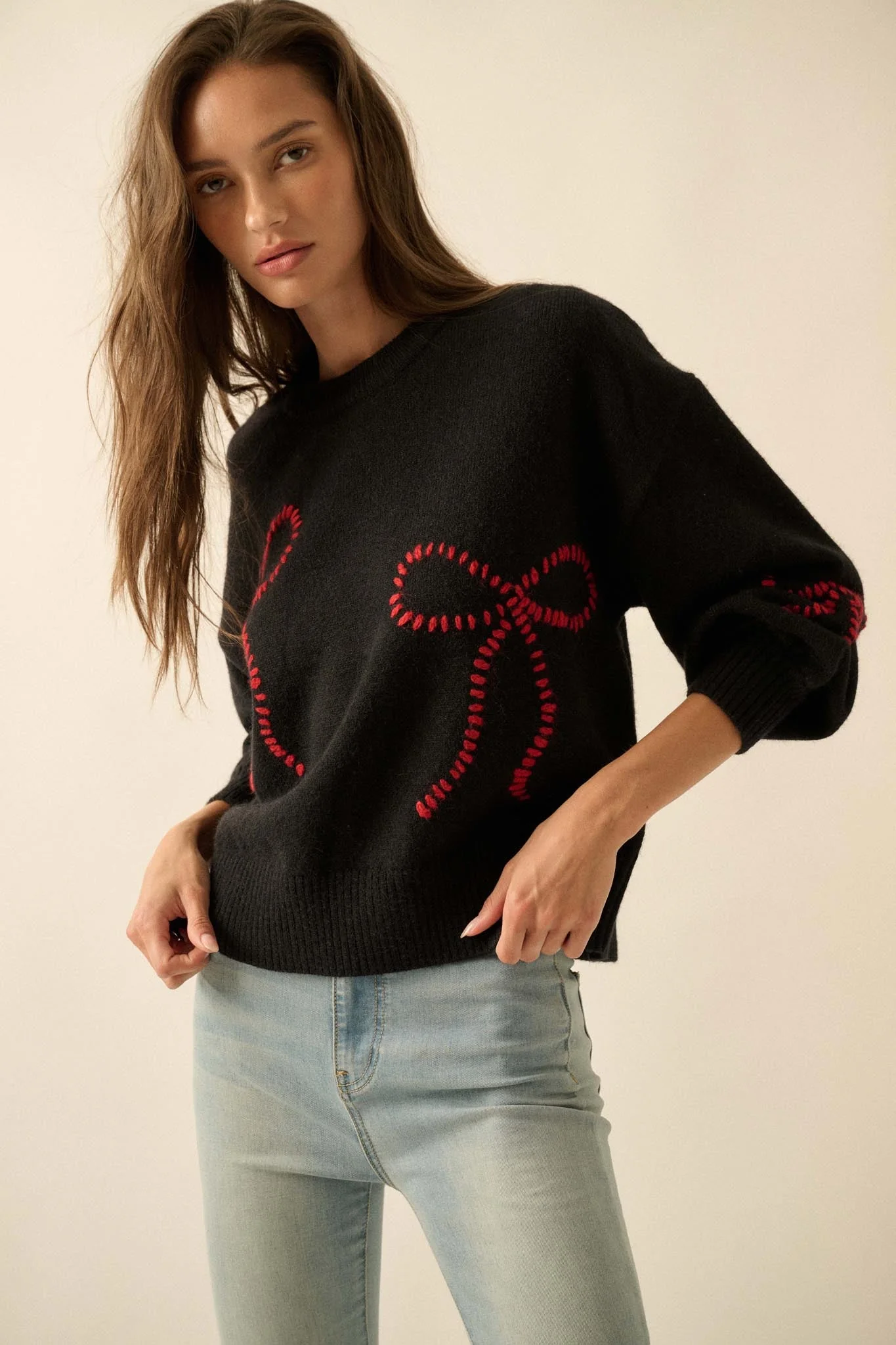 Promise Me Bow-Embroidered Balloon-Sleeve Sweater - Image 17