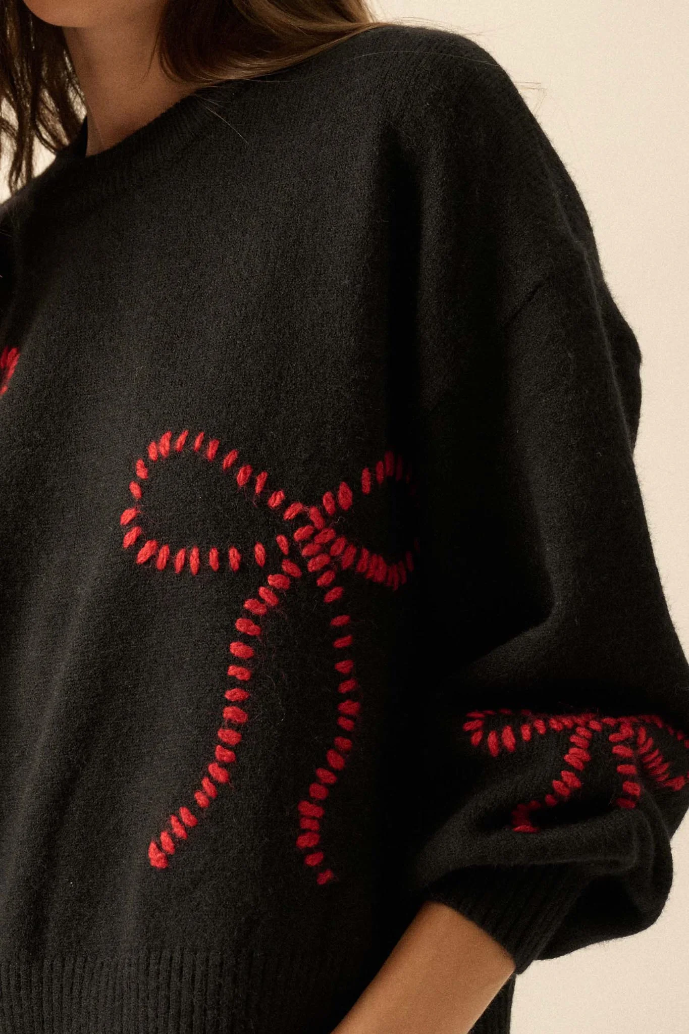 Promise Me Bow-Embroidered Balloon-Sleeve Sweater - Image 18