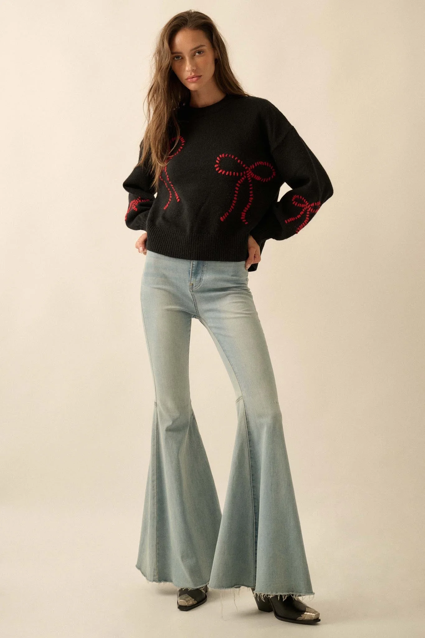 Promise Me Bow-Embroidered Balloon-Sleeve Sweater - Image 19