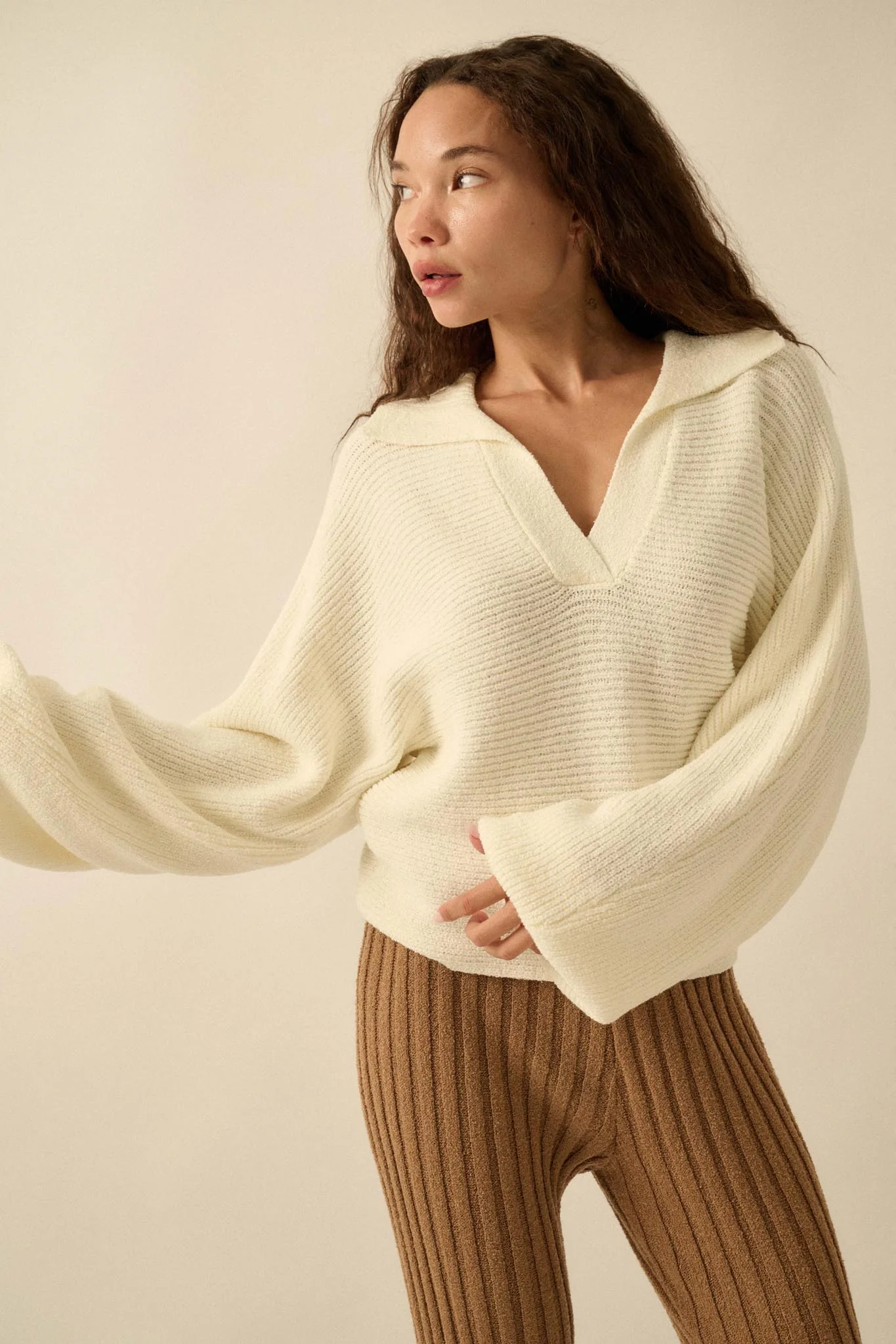 Promise the Label Rib-Knit Collared Sweater - Image 5