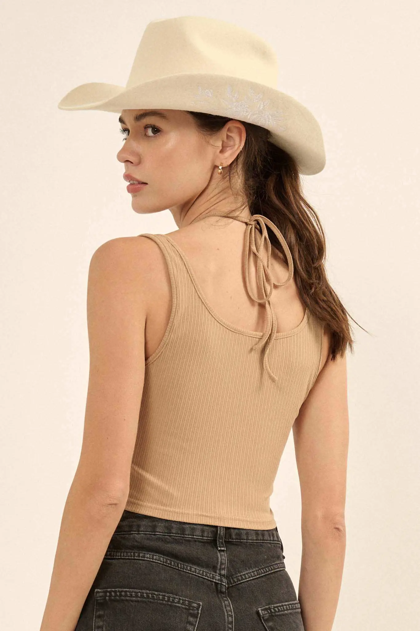 Promise the Label Rib-Knit Layered Lace-Up Tank Top - Image 13