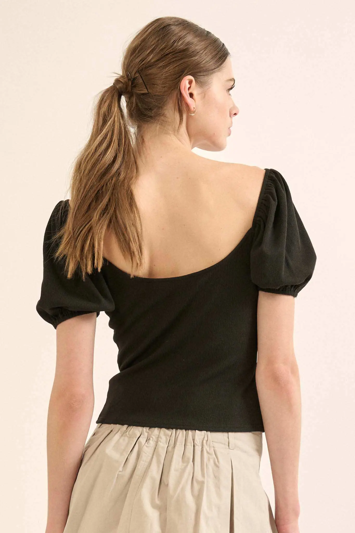 Promise the Label Rib-Knit Puff-Sleeve Peasant Top - Image 10