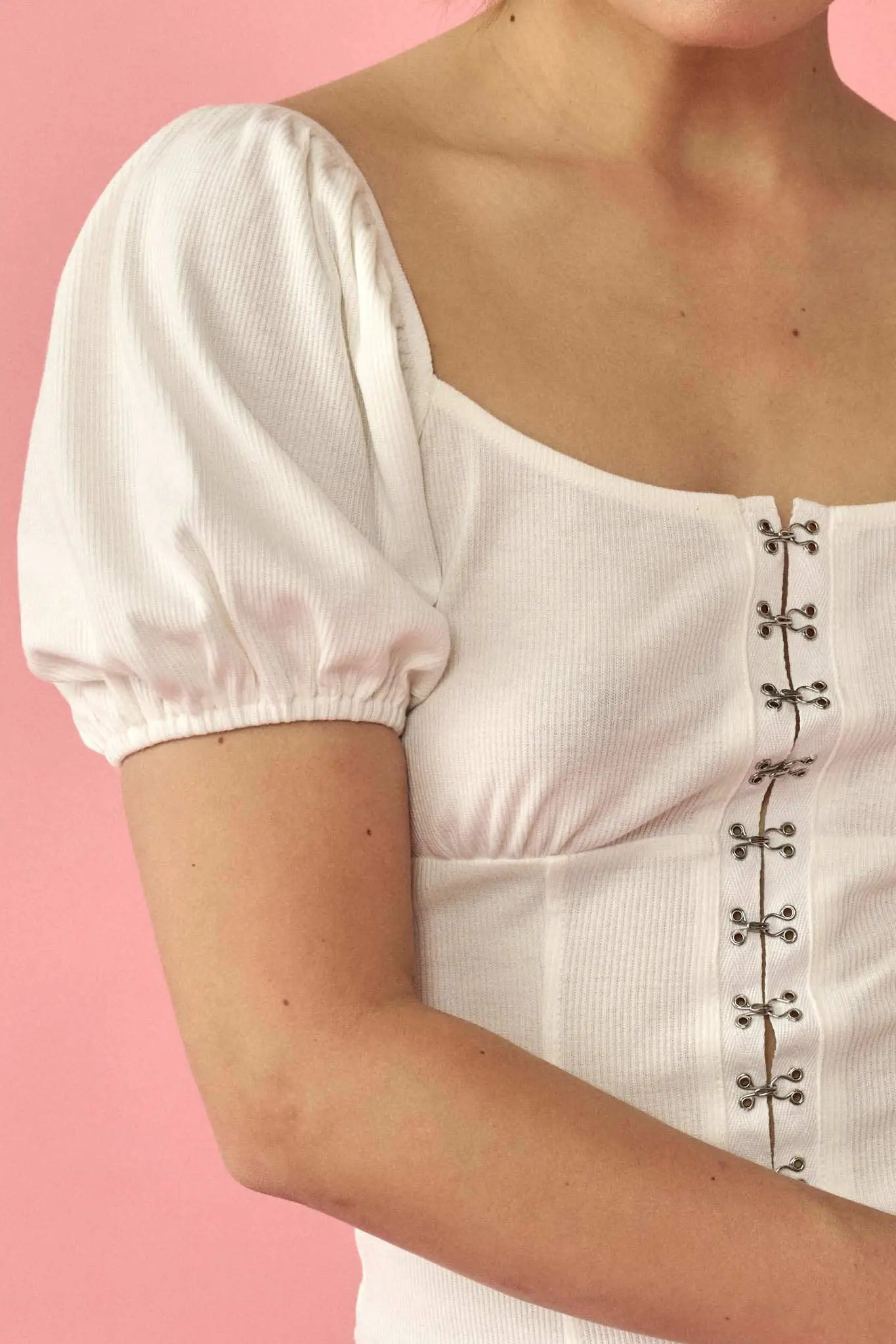 Promise the Label Rib-Knit Puff-Sleeve Peasant Top - Image 4