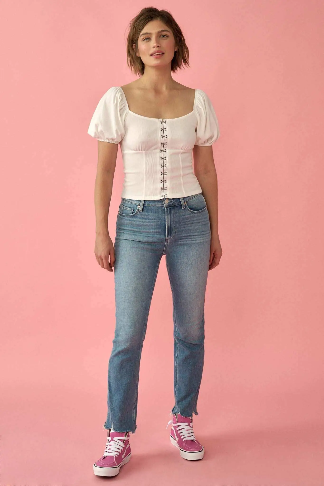 Promise the Label Rib-Knit Puff-Sleeve Peasant Top - Image 5