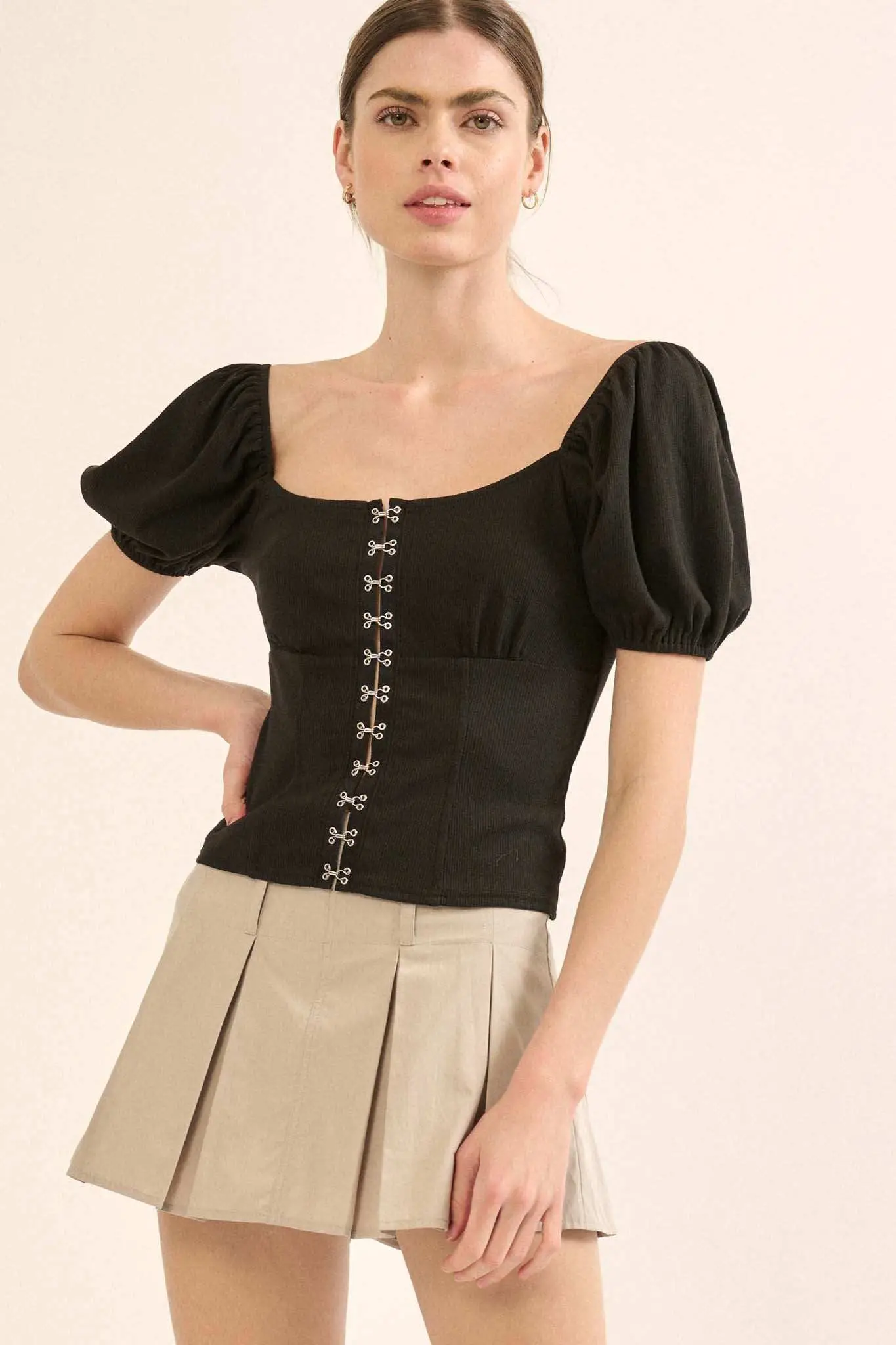 Promise the Label Rib-Knit Puff-Sleeve Peasant Top - Image 6