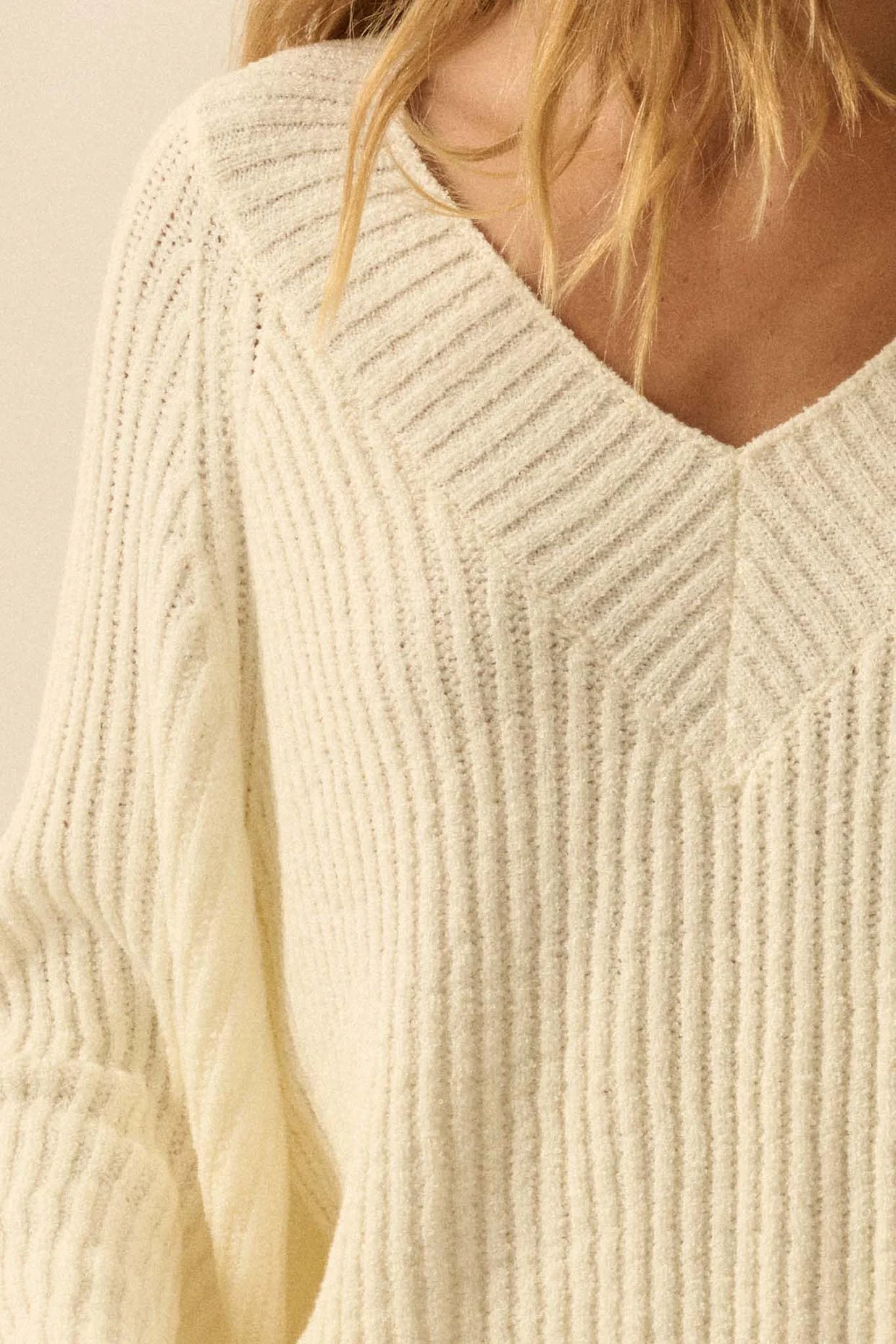 Promise the Label Rib-Knit Wide V-Neck Sweater - Image 11