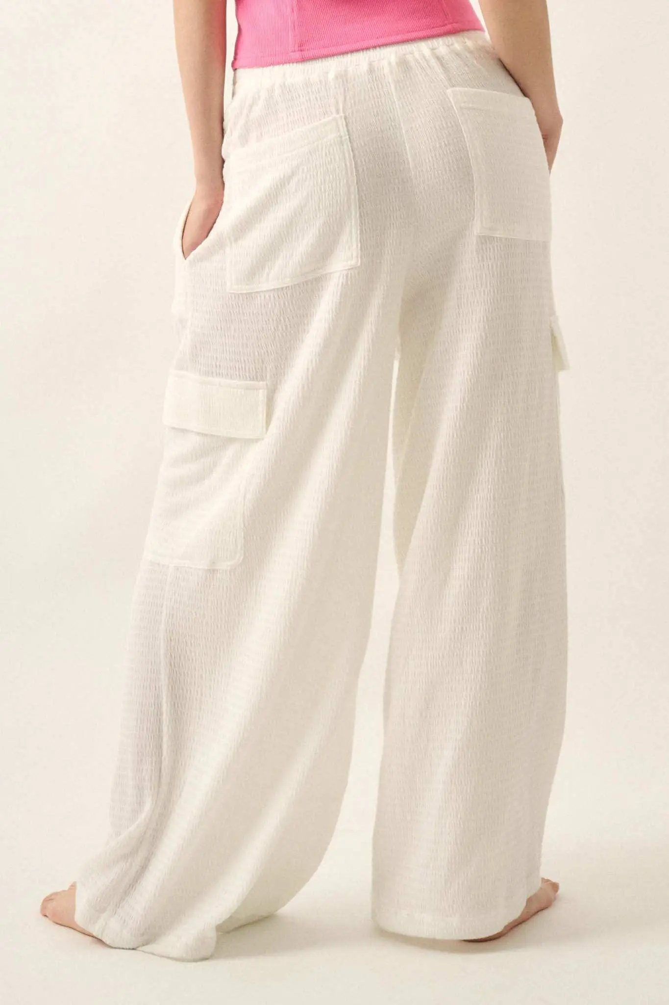 Smocked Jersey Wide-Leg Cargo Lounge Pants - Image 15