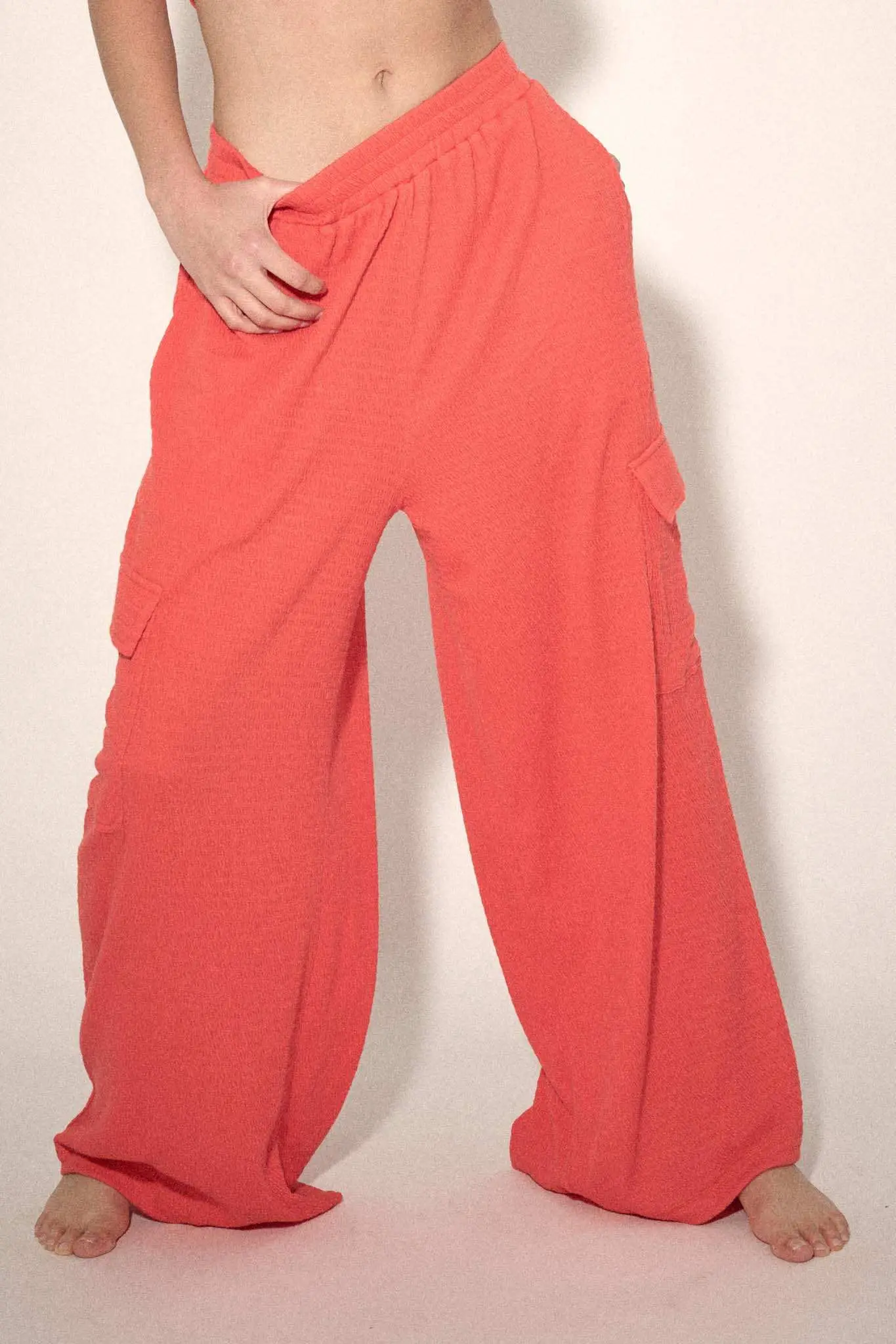 Smocked Jersey Wide-Leg Cargo Lounge Pants - Image 8