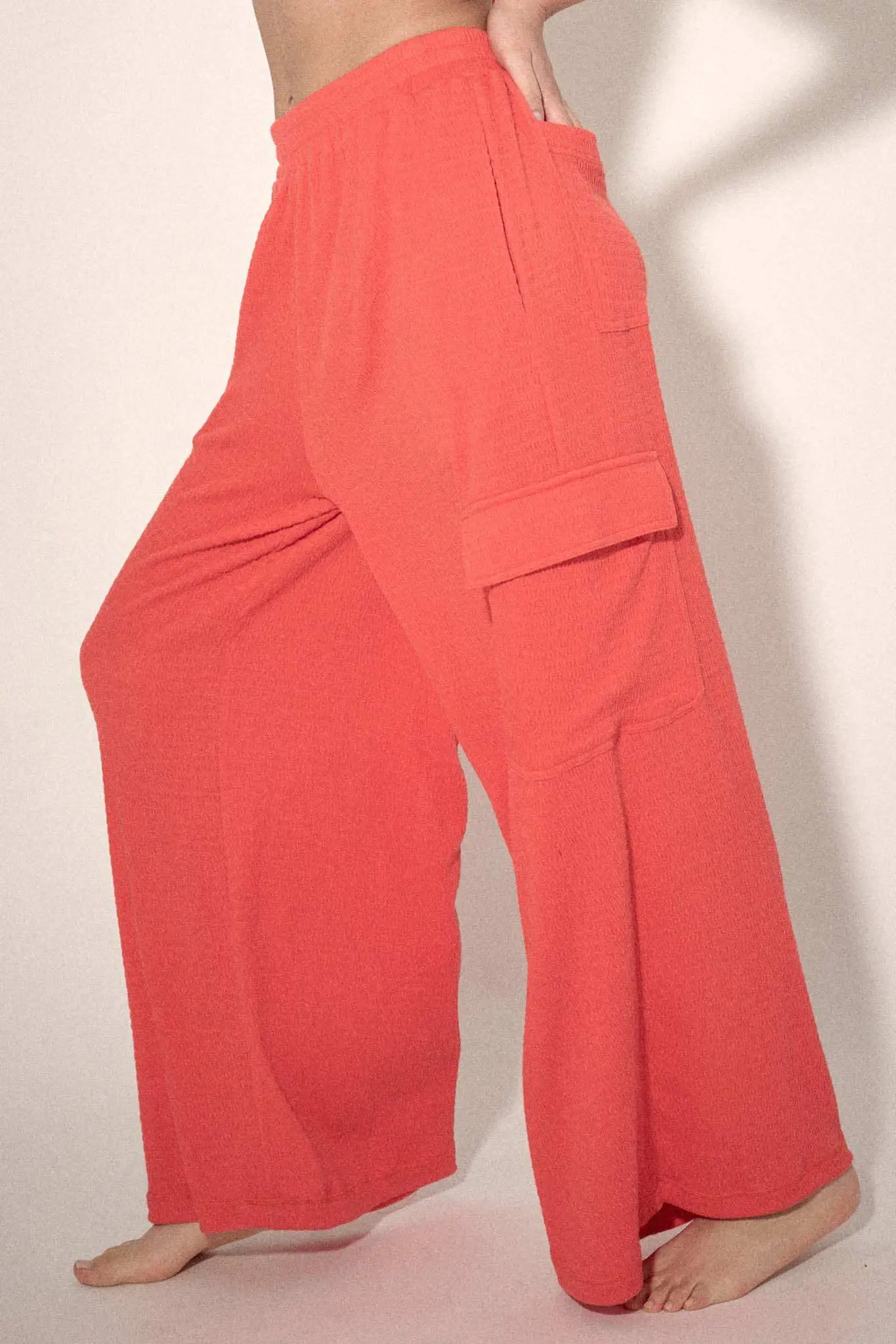 Smocked Jersey Wide-Leg Cargo Lounge Pants - Image 9