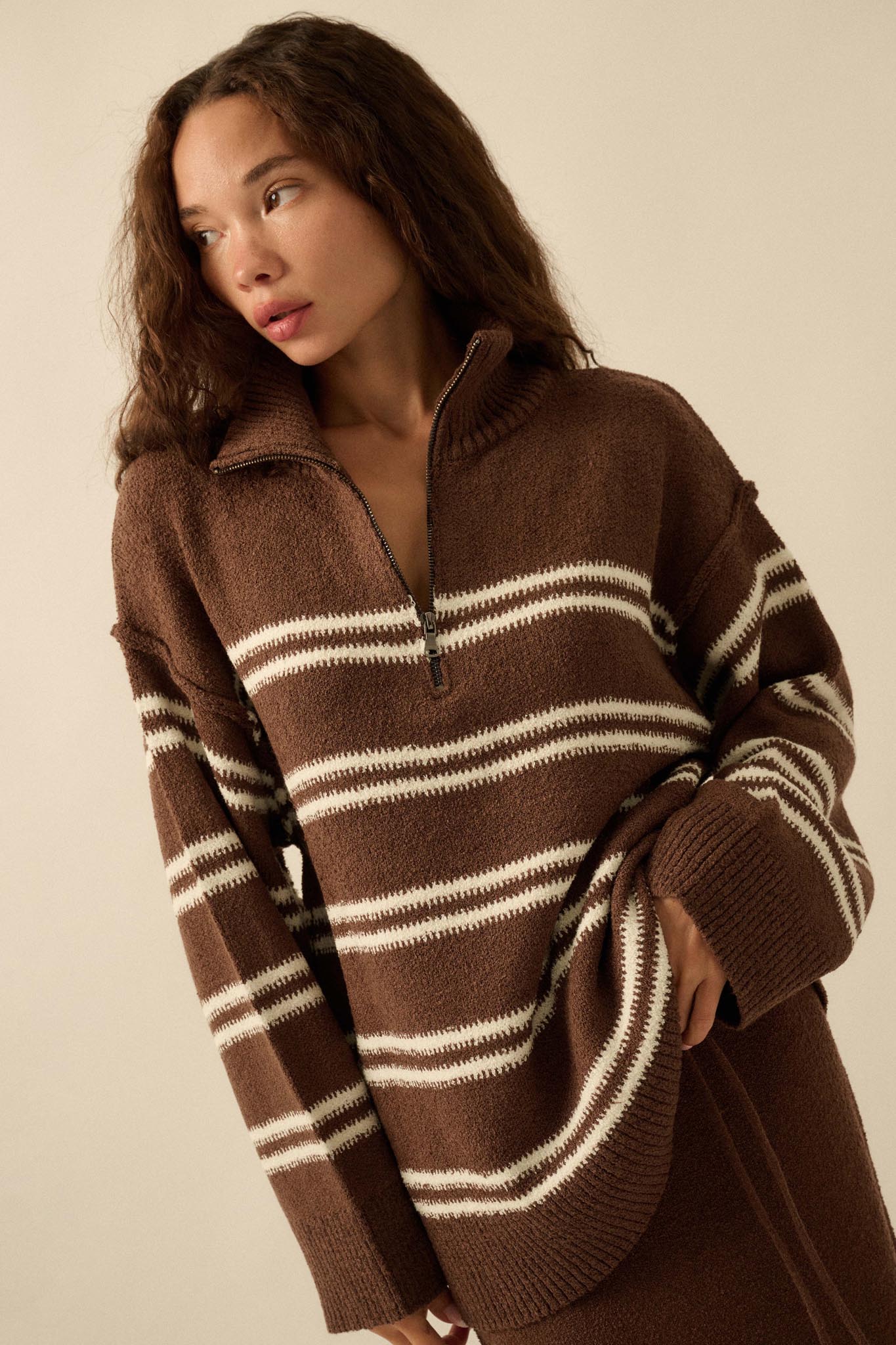 Promise the Label Striped Knit Quarter-Zip Sweater - Image 16