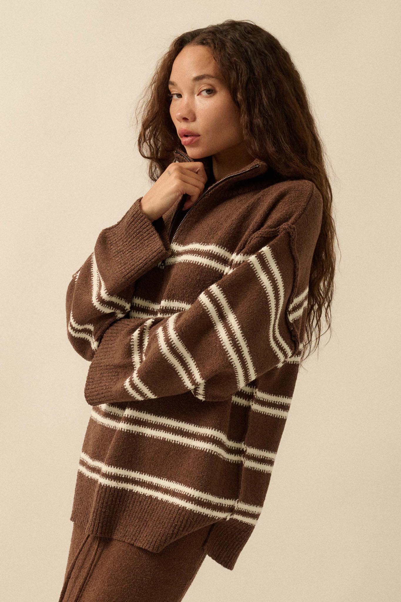Promise the Label Striped Knit Quarter-Zip Sweater - Image 17
