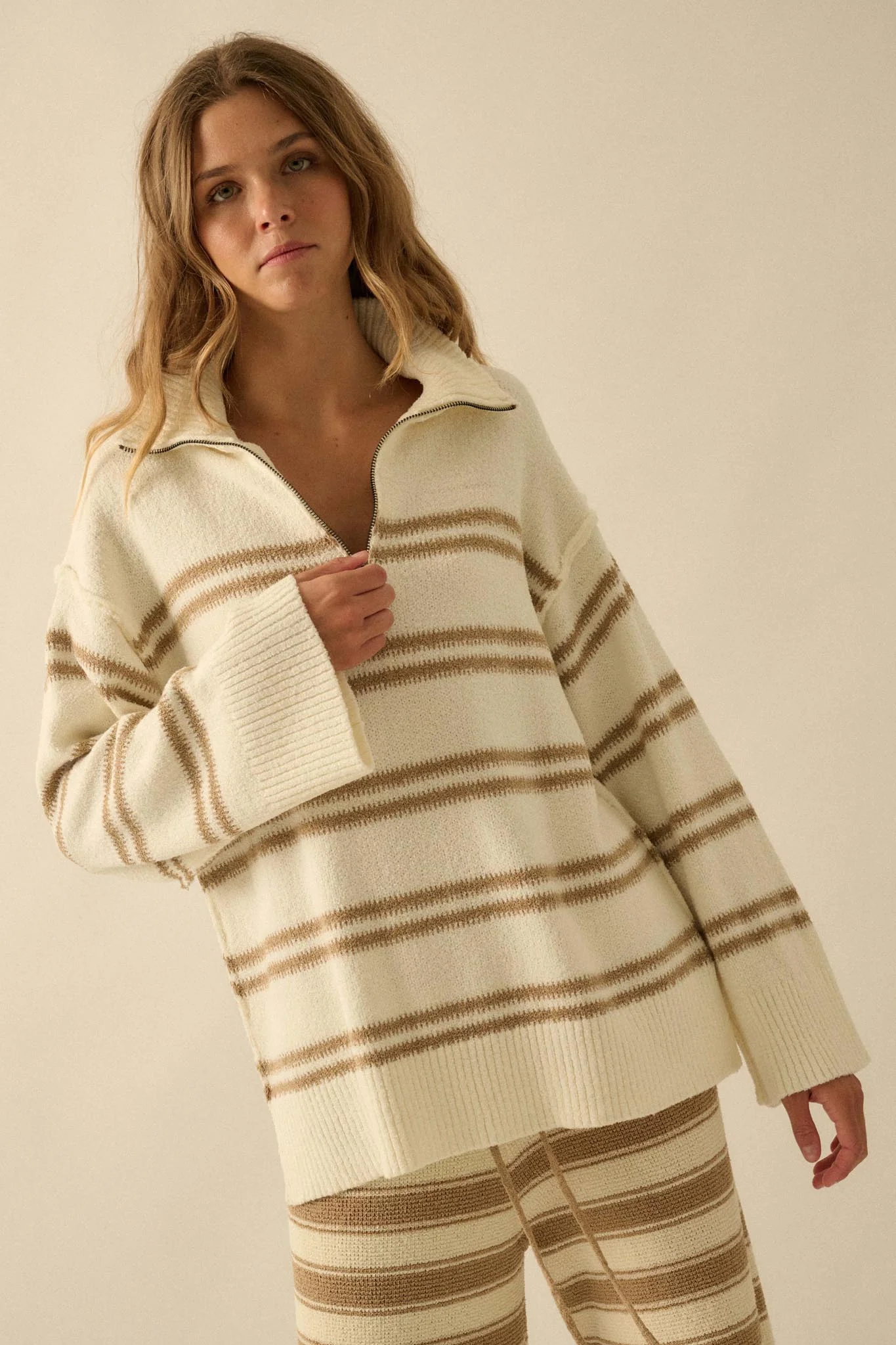 Promise the Label Striped Knit Quarter-Zip Sweater - Image 19