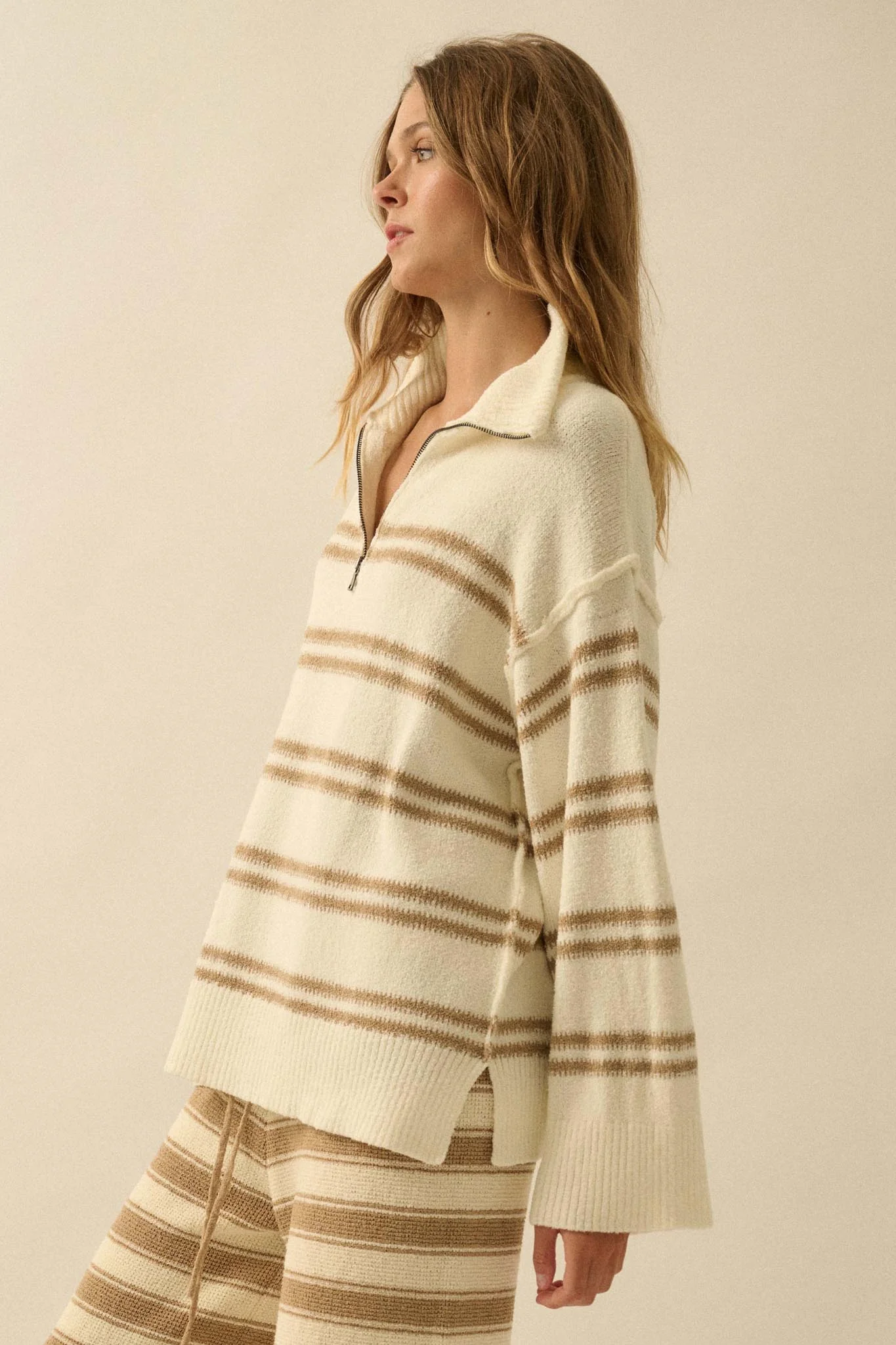Promise the Label Striped Knit Quarter-Zip Sweater - Image 23
