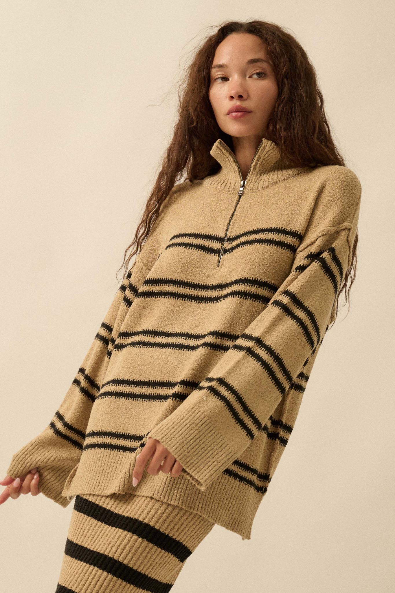 Promise the Label Striped Knit Quarter-Zip Sweater - Image 4
