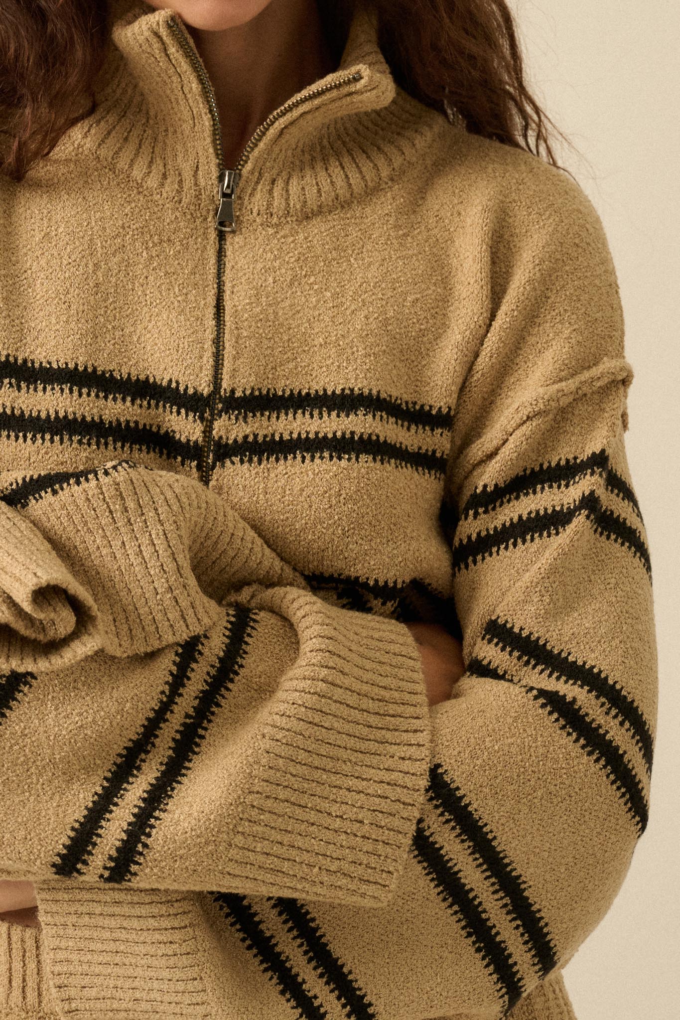 Promise the Label Striped Knit Quarter-Zip Sweater - Image 5