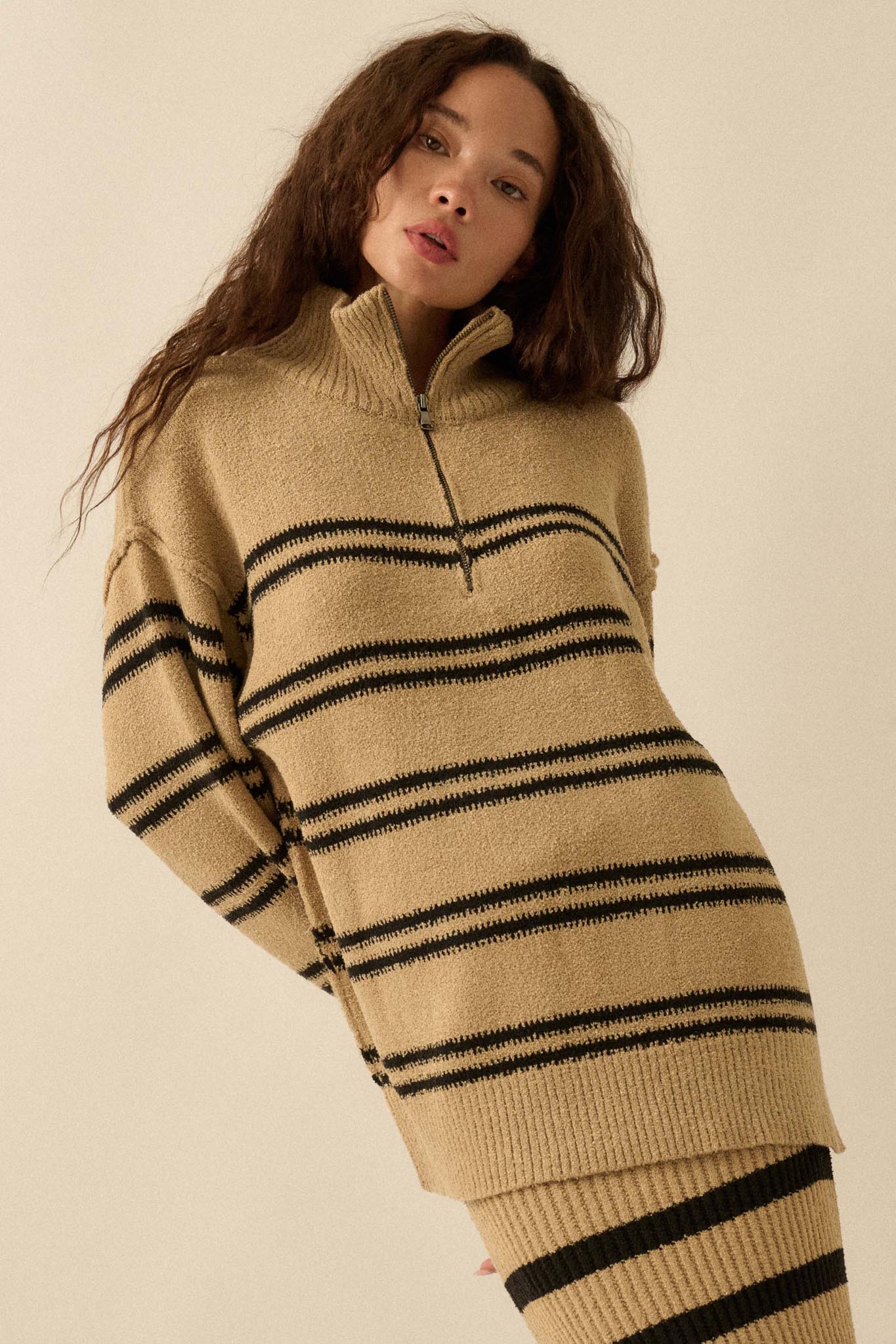 Promise the Label Striped Knit Quarter-Zip Sweater - Image 7