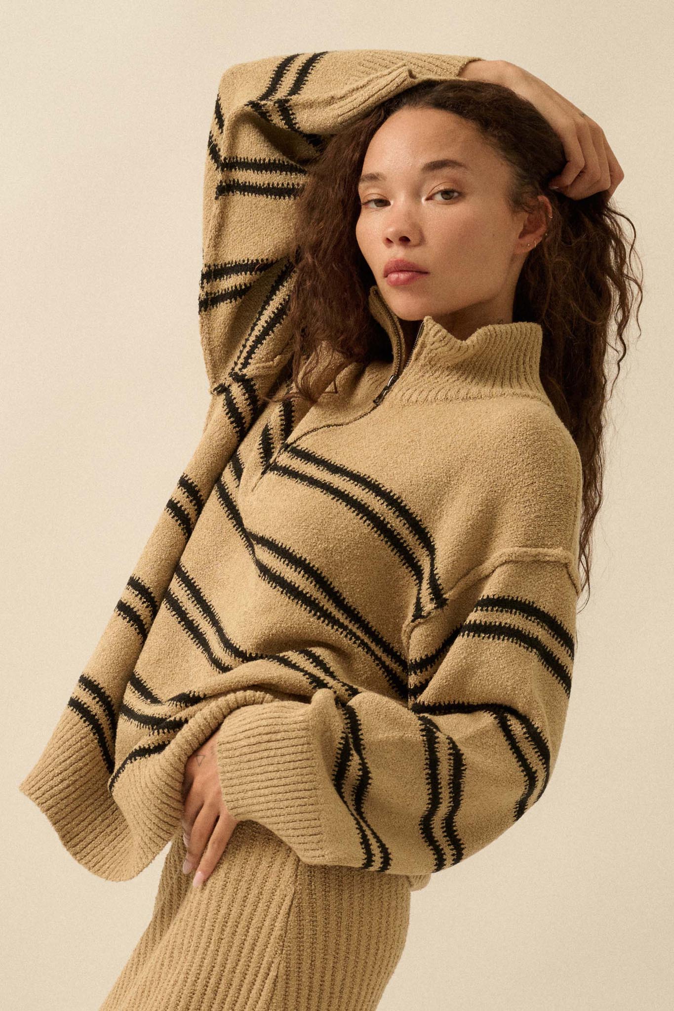 Promise the Label Striped Knit Quarter-Zip Sweater - Image 8
