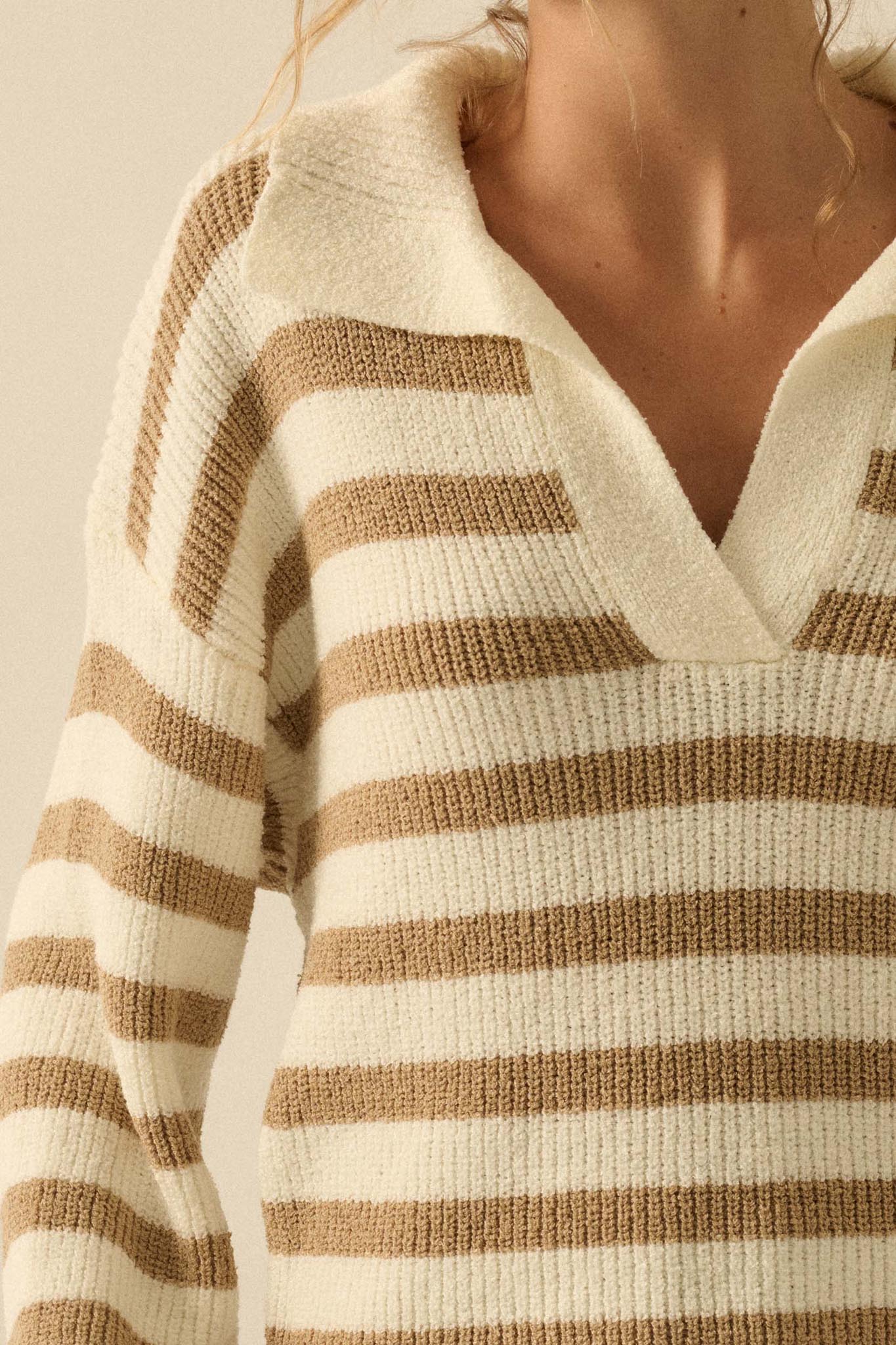 Promise the Label Striped Rib-Knit Collared Sweater - Image 11
