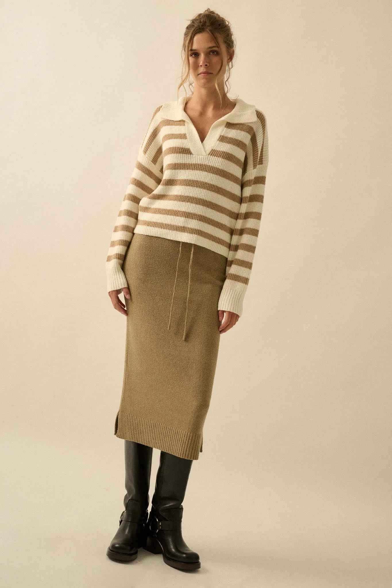 Promise the Label Striped Rib-Knit Collared Sweater - Image 12