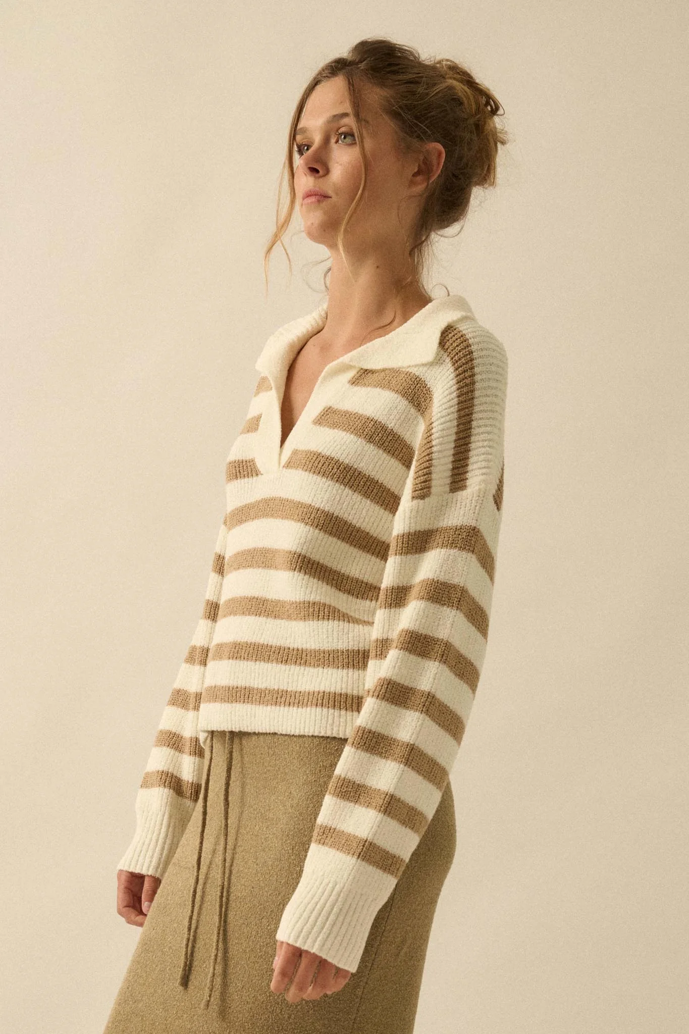 Promise the Label Striped Rib-Knit Collared Sweater - Image 14