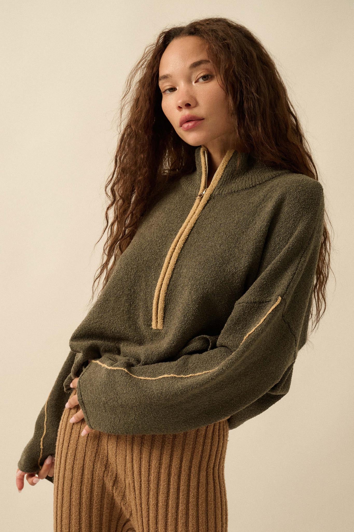 Promise the Label Textured Knit Half-Zip Sweater - Image 10