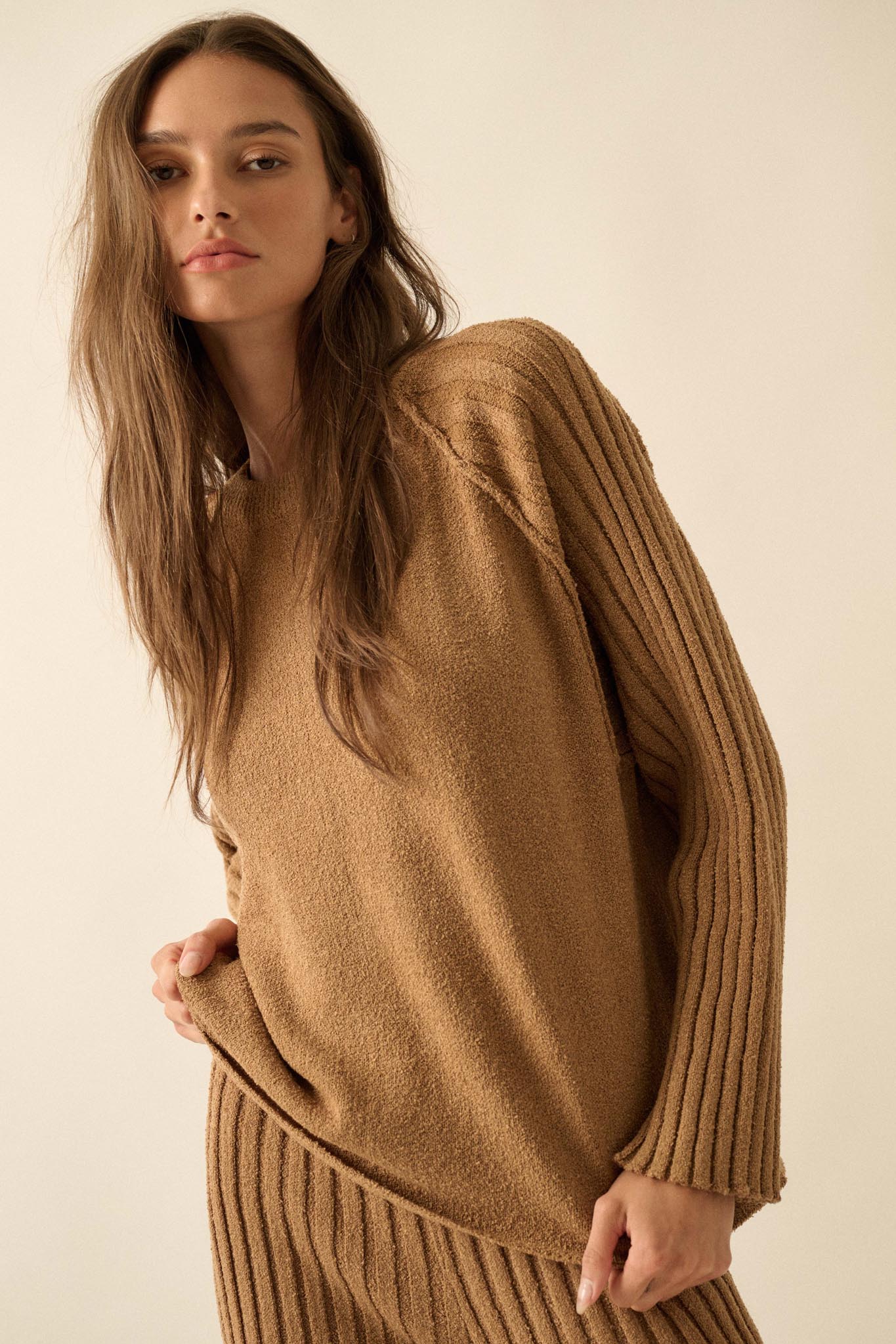 Promise the Label Textured Ribbed-Sleeve Sweater - Image 9