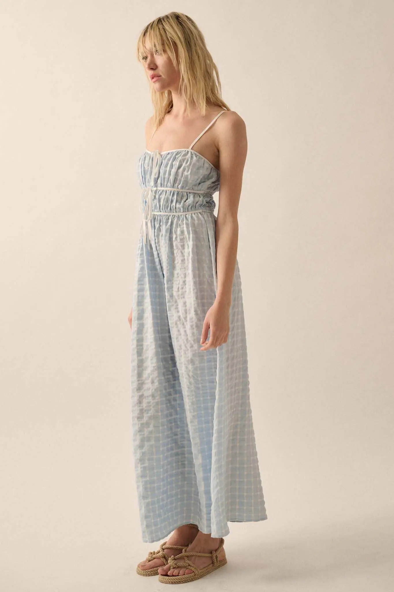 Puff Piece Textured Bubble Plaid Maxi Dress - Image 7