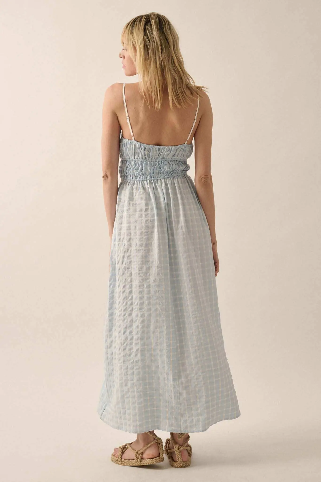 Puff Piece Textured Bubble Plaid Maxi Dress - Image 8